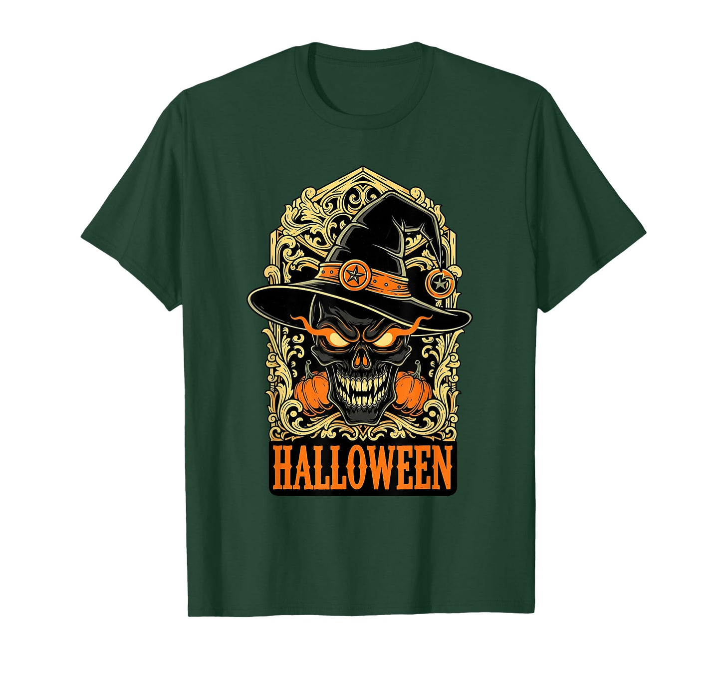Spooky Skull Witch Hat Halloween Horror Scary T-Shirt