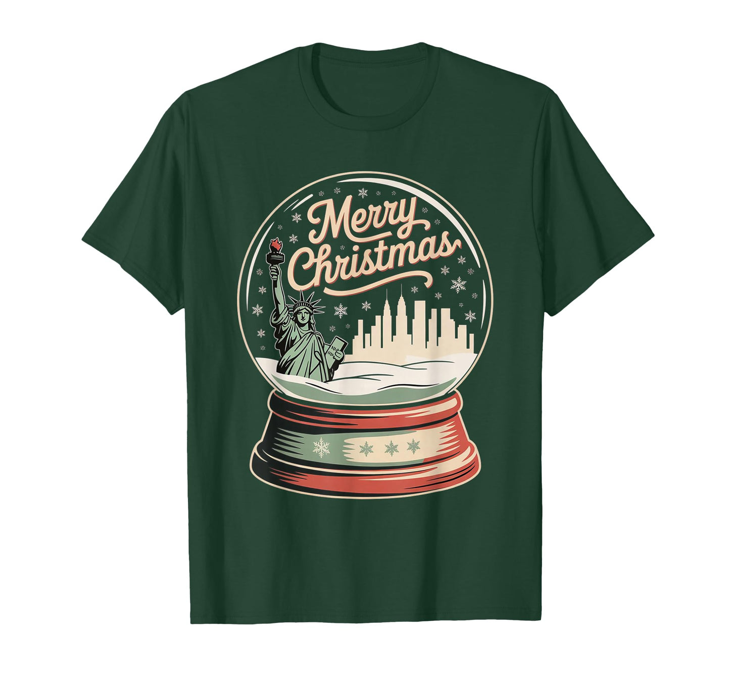 Merry Christmas New York Skyline in Snow Globe Snow Sparkles T-Shirt