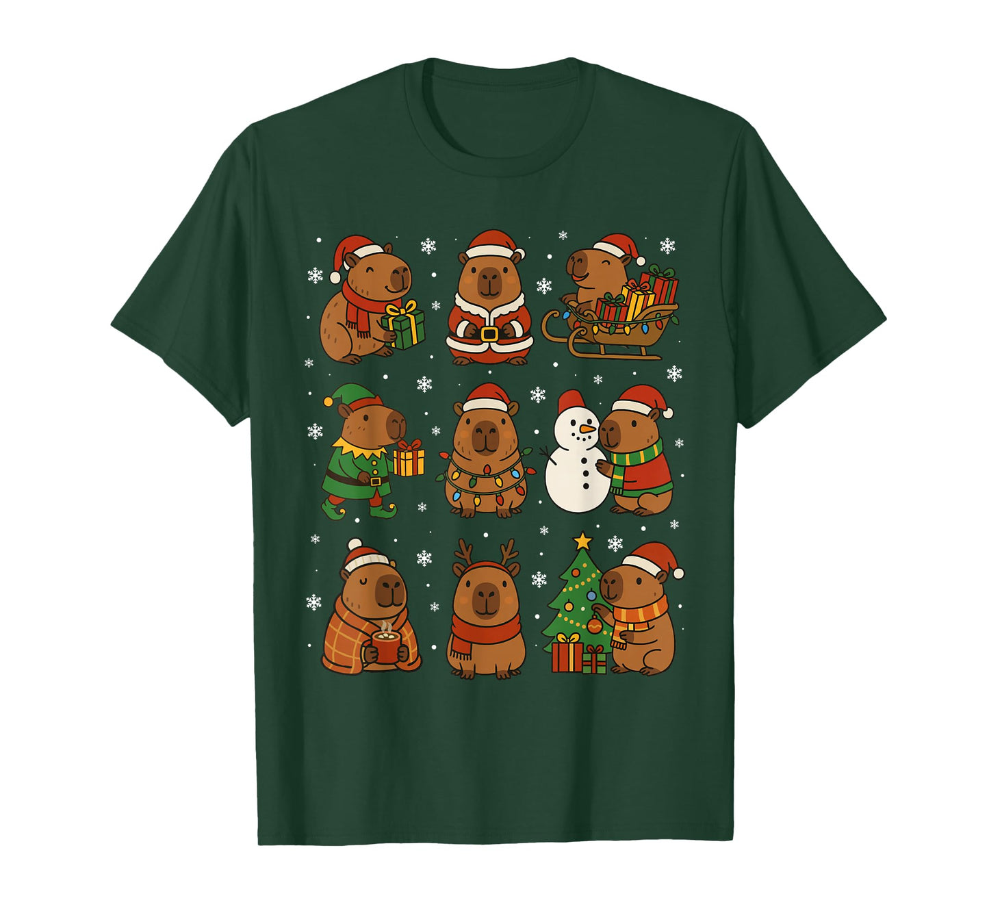 Christmas Capybara Santa Hat Funny Xmas Men Women Kids T-Shirt
