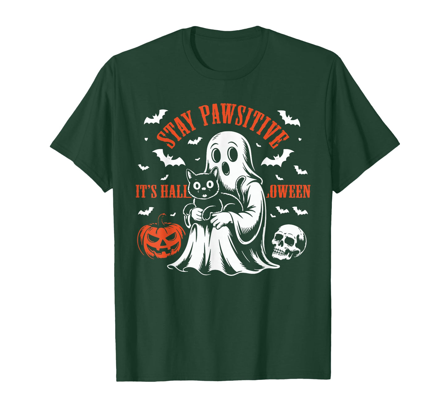 Stay Pawsitive, it’s Halloween Pet Cute Black Cat Ghost Boo T-Shirt