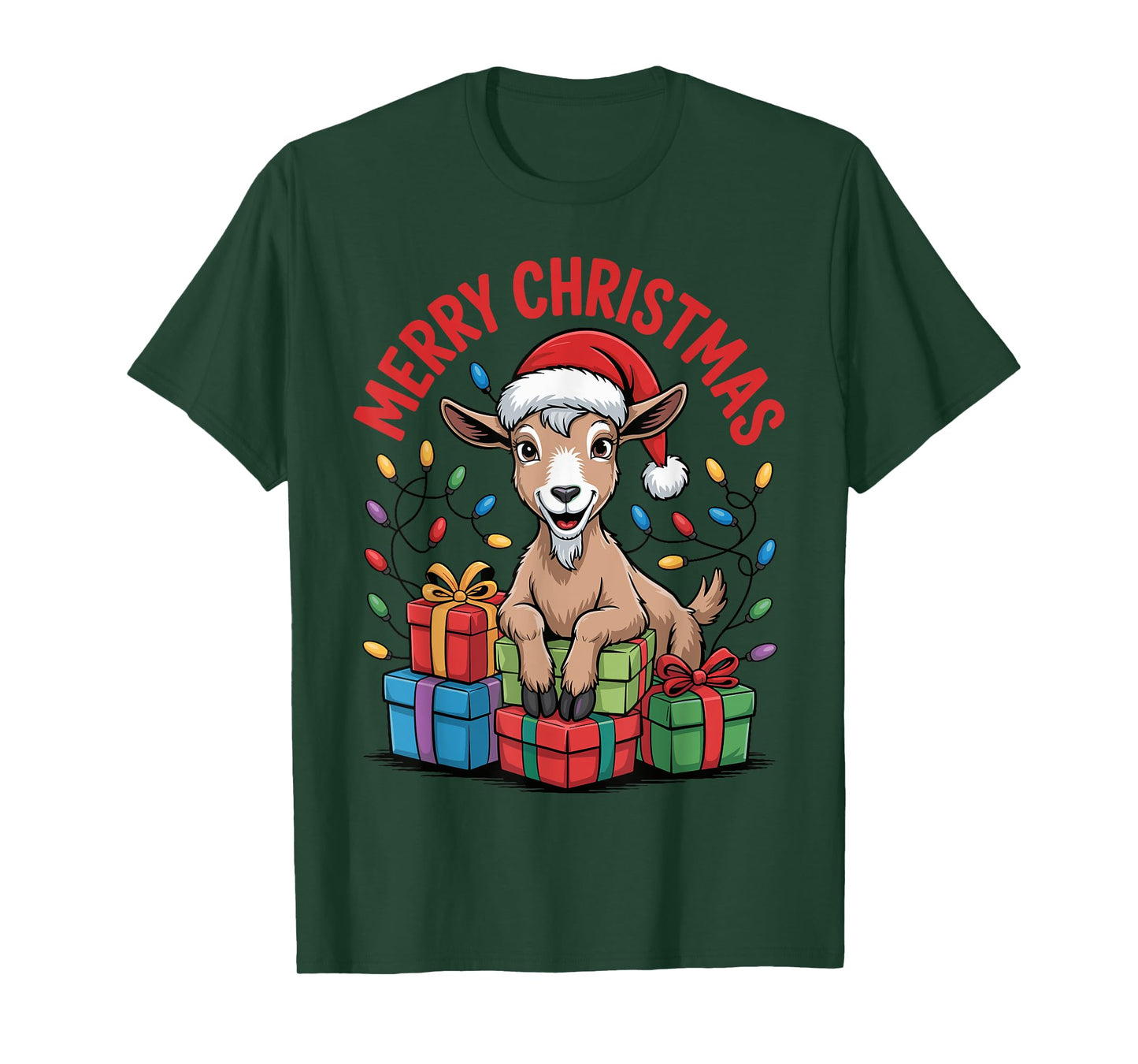 Funny Goat Santa Hat Animals Lovers Ugly Christmas Pajamas T-Shirt