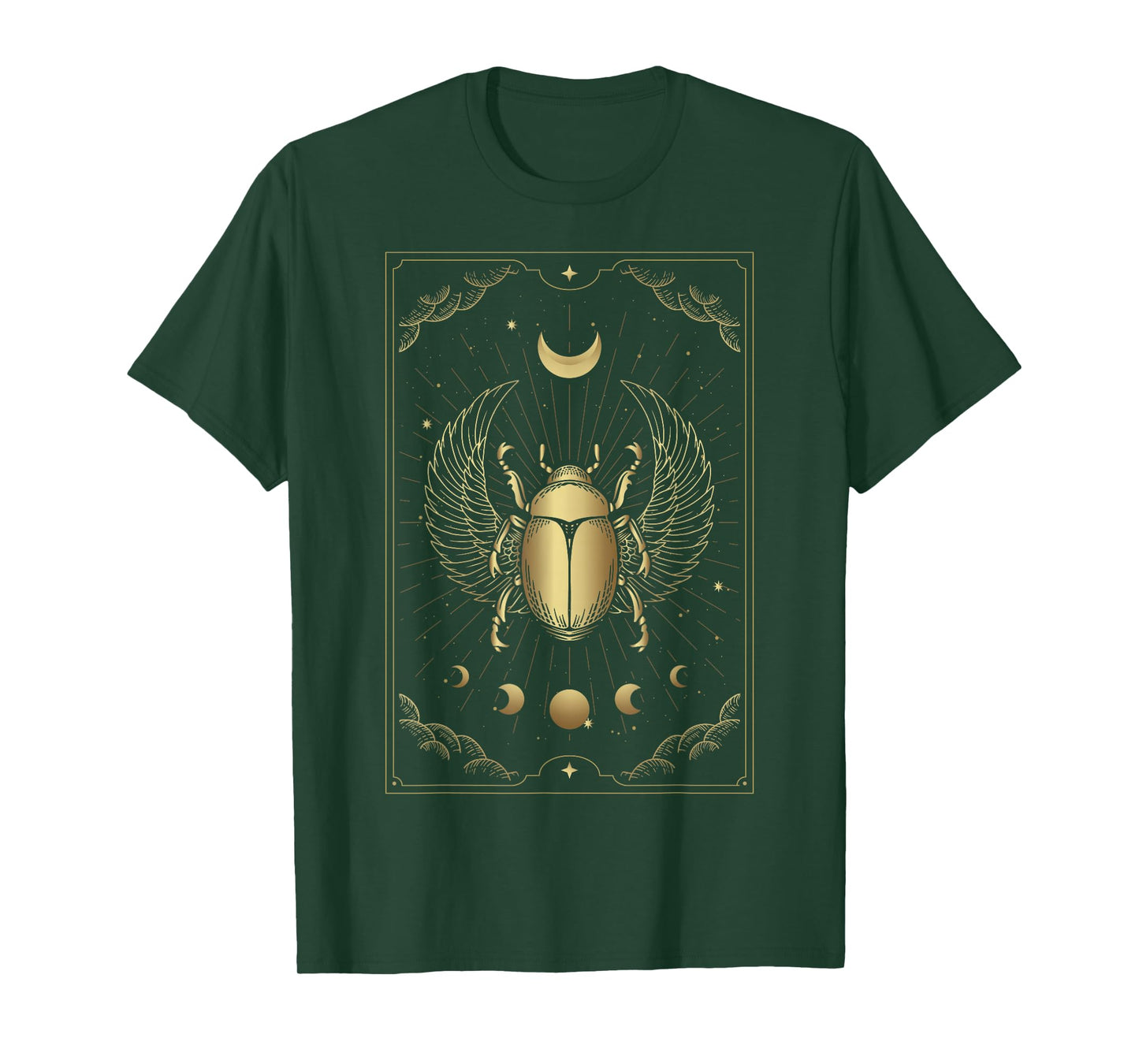 Egyptian Winged Scarab Moonphase Ornamen Engraving Tarot T-Shirt