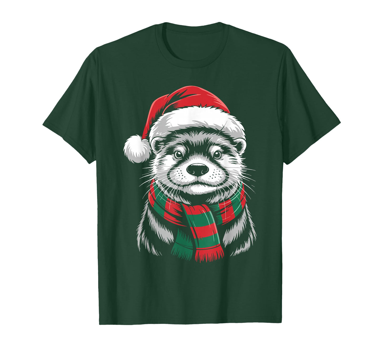 Otter Xmas Santa Hat Scarf Christmas Costume T-Shirt