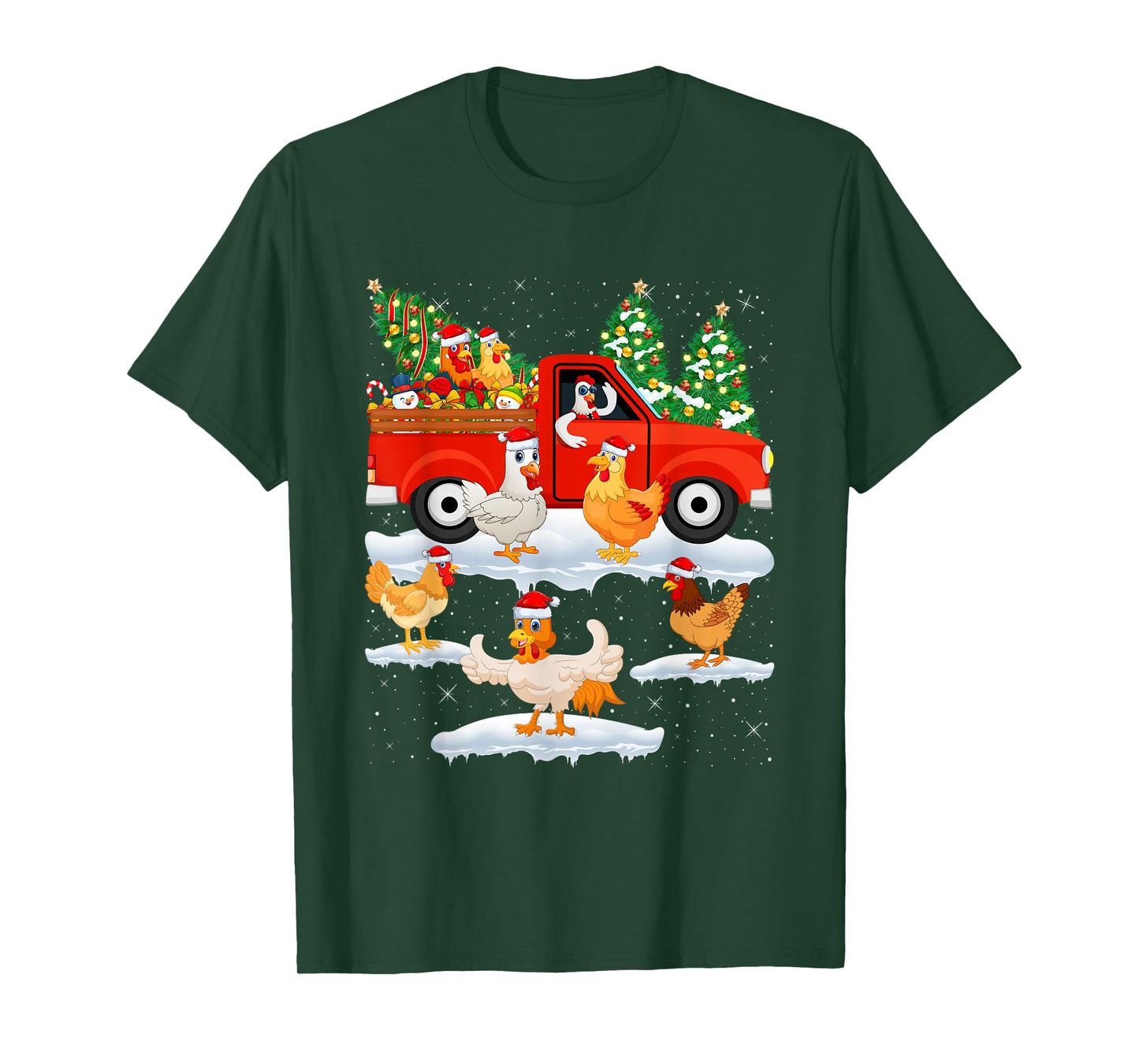 Chicken Christmas Tree Red Truck Funny Chicken Lover Xmas T-Shirt