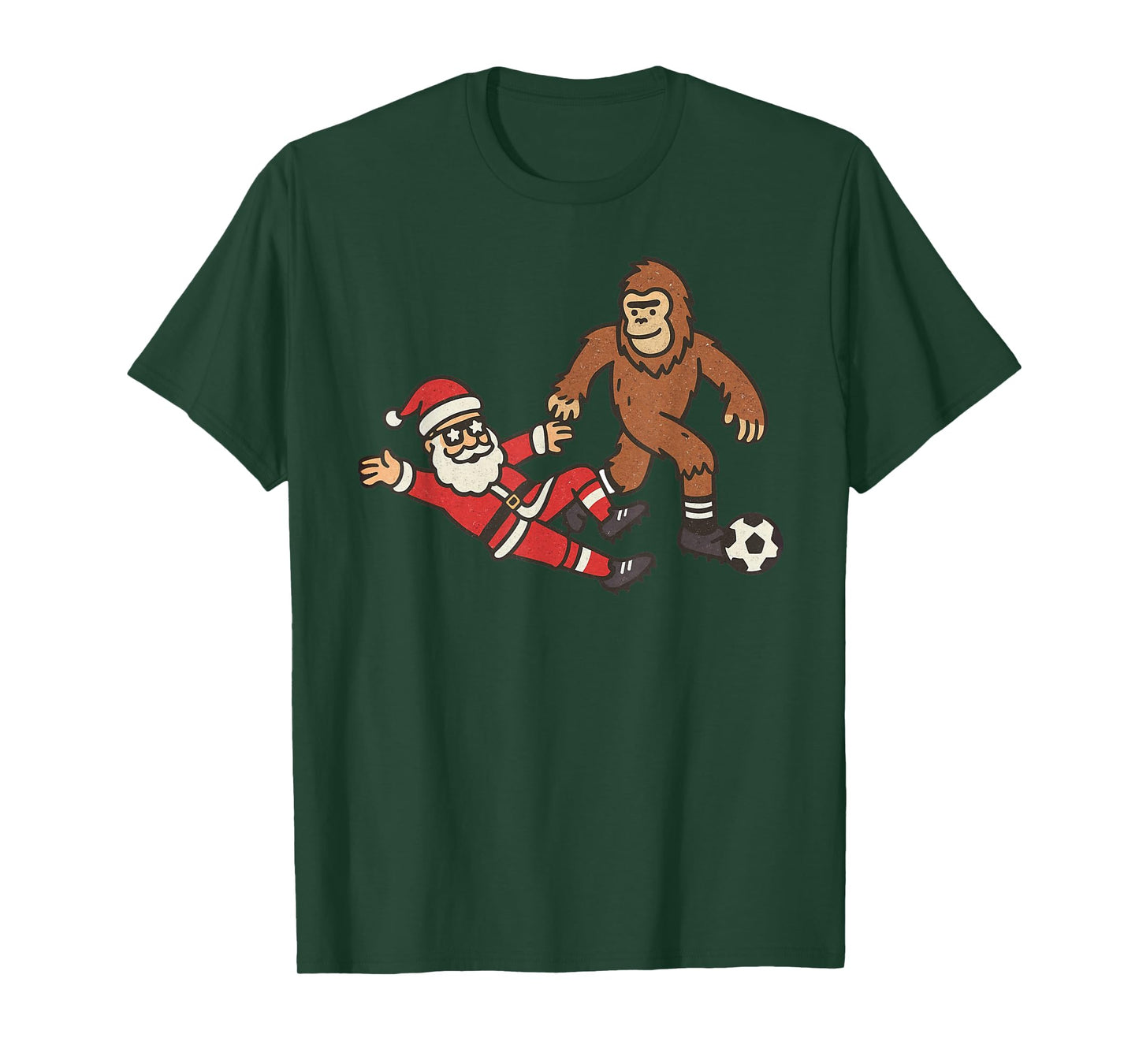 Santa Sasquatch Playing Soccer Christmas Funny Xmas Holiday T-Shirt