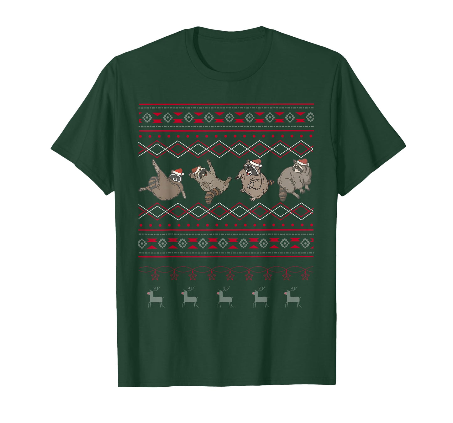 Funny Raccoon Merry Christmas Xmas Reindeer Holiday Ugly T-Shirt