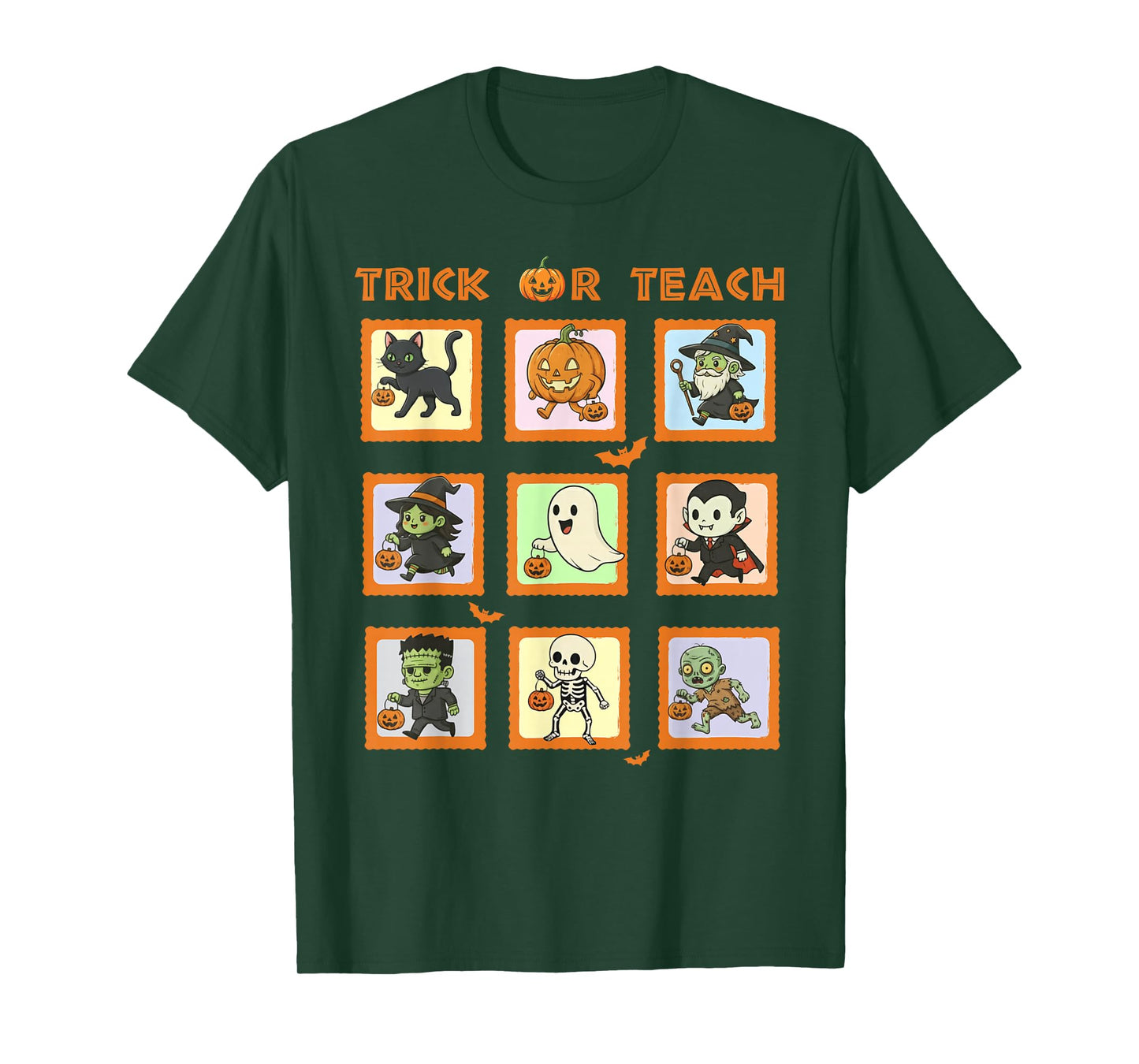 Halloween Teacher Stamps Cute Costumes Trick Or Teach Kids T-Shirt