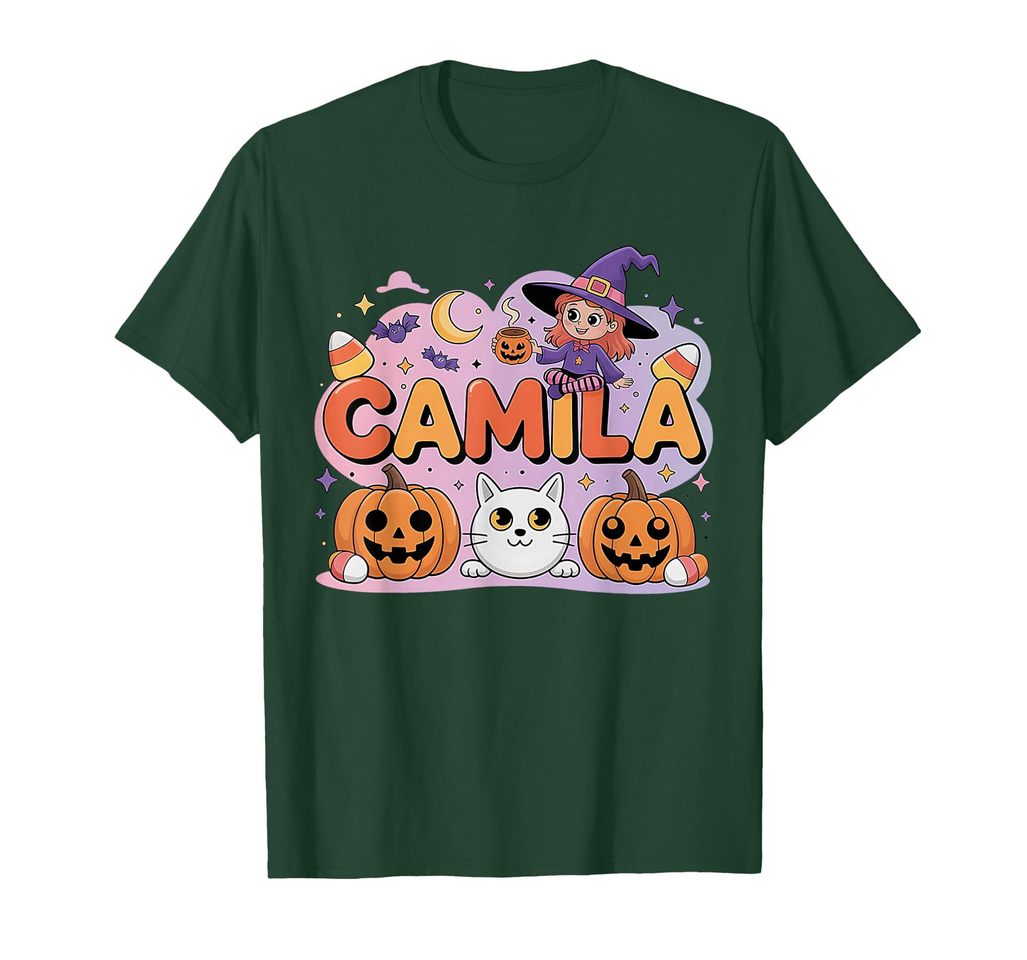 Camila Witch Candy Corn Cat Halloween Women and Girls T-Shirt