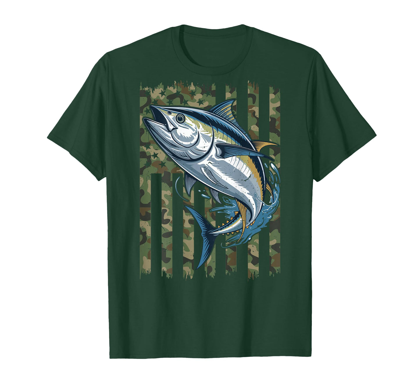 Youth Boys Tuna Fishing American Flag Camo Fishing Patriotic T-Shirt