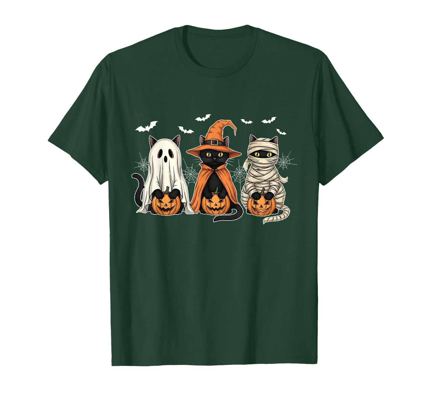 Spooky Black Cat Witch Ghost Mummy Scary Halloween Pumpkin T-Shirt