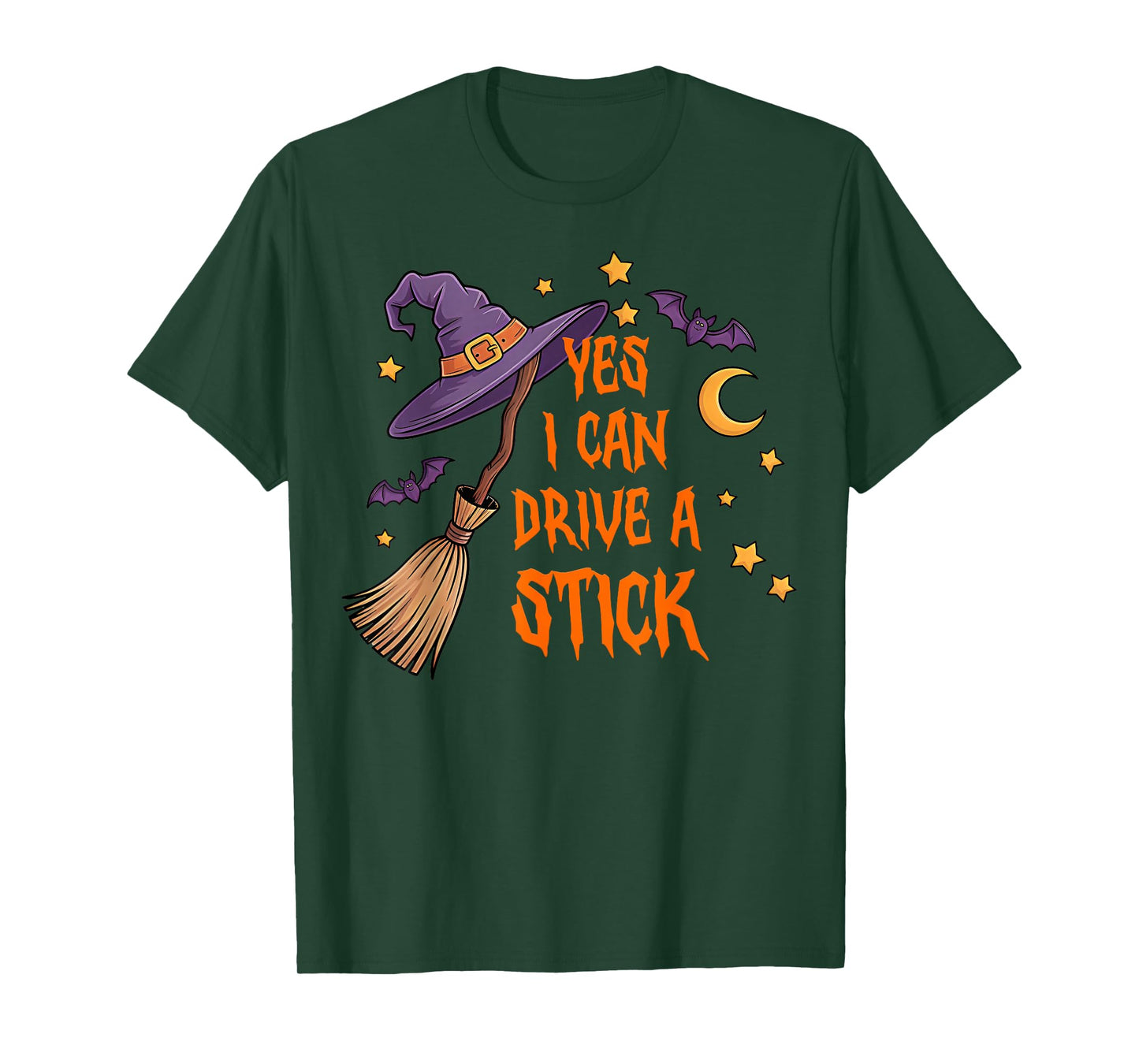 Yes I Can Drive A Stick Funny Halloween Spooky Witch T-Shirt