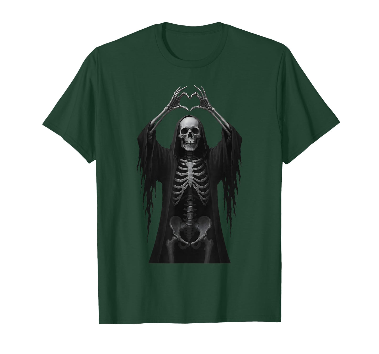 Skeleton Hands Heart Sign Scary Face Funny Halloween Costume T-Shirt
