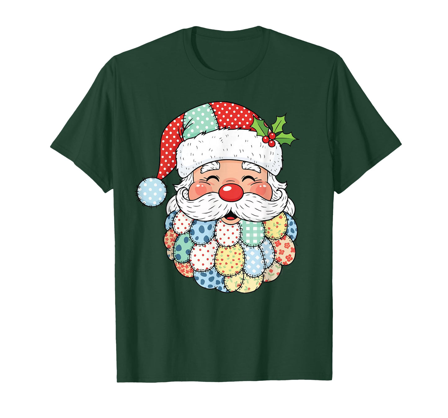 Retro Patchwork Santa Claus Christmas Preppy Xmas Quilting T-Shirt