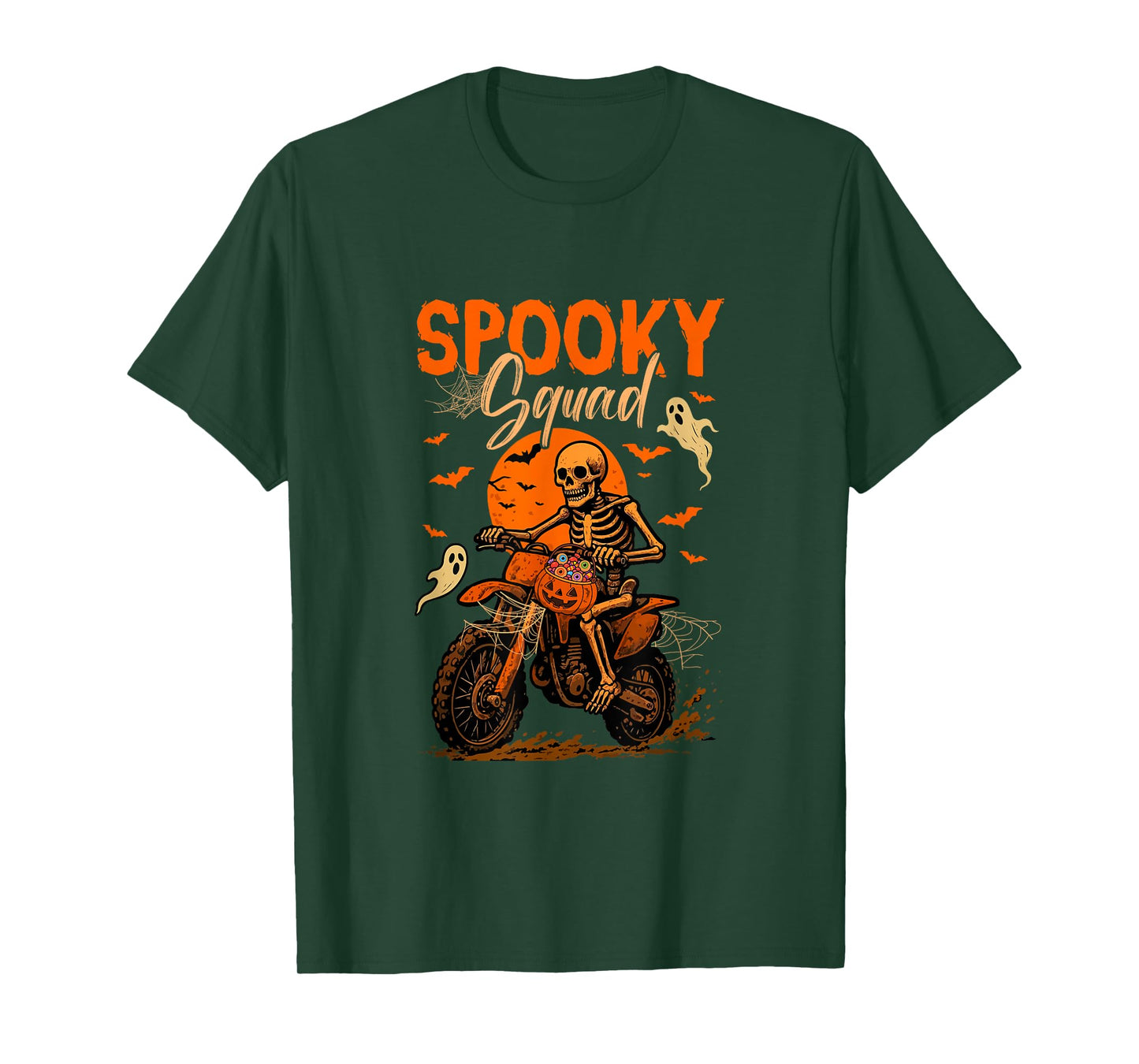 Spooky Halloween Squad Skeleton Riding Dirt Bike Horror Boo T-Shirt