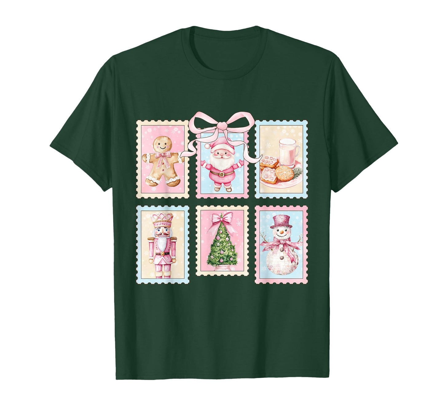 Vintage Pink Christmas Santa Coquette Bow Cute Xmas Holiday T-Shirt