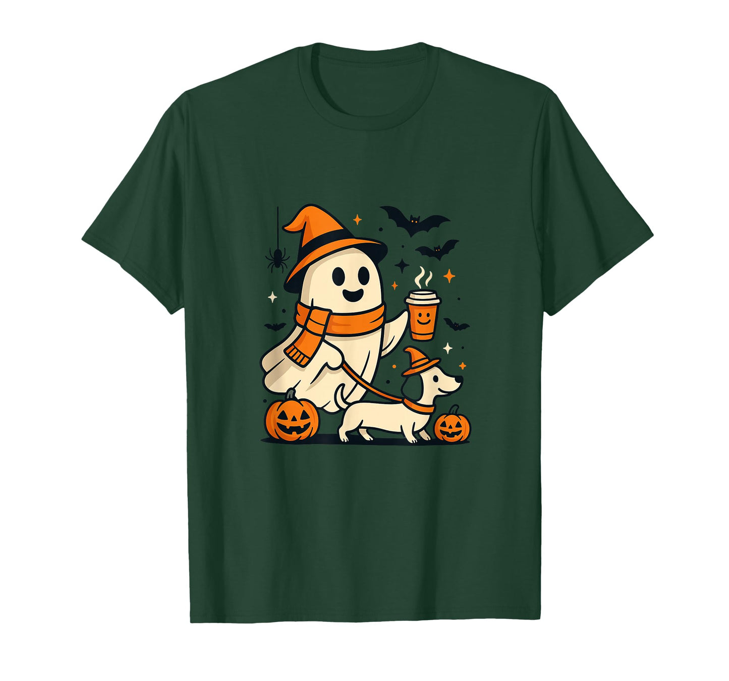 Cute Ghost with Dachshund Dog Coffee Halloween T-Shirt