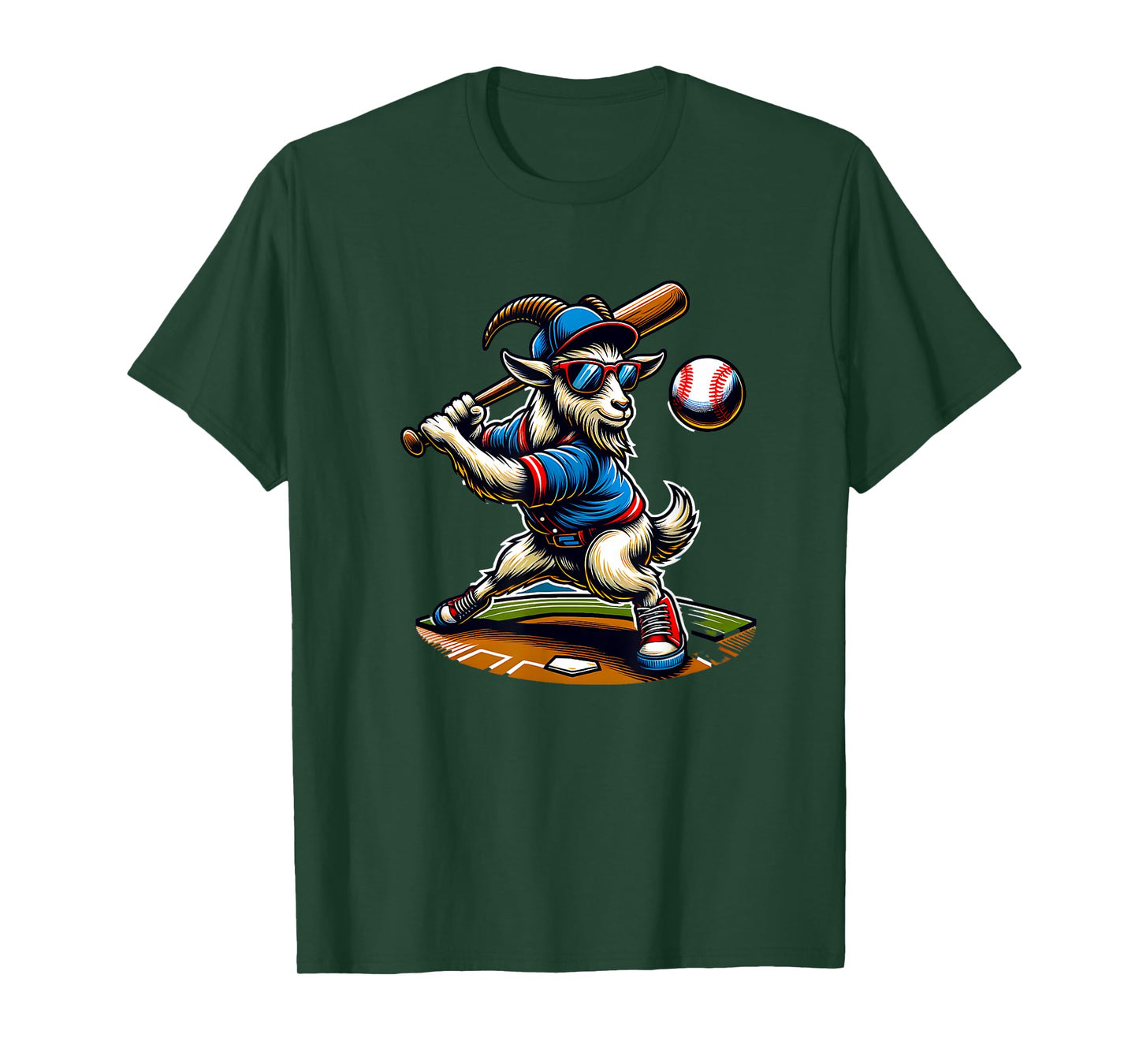 Goat Baseball Player With Bat And Ball Cool Animal Sports T-Shirt