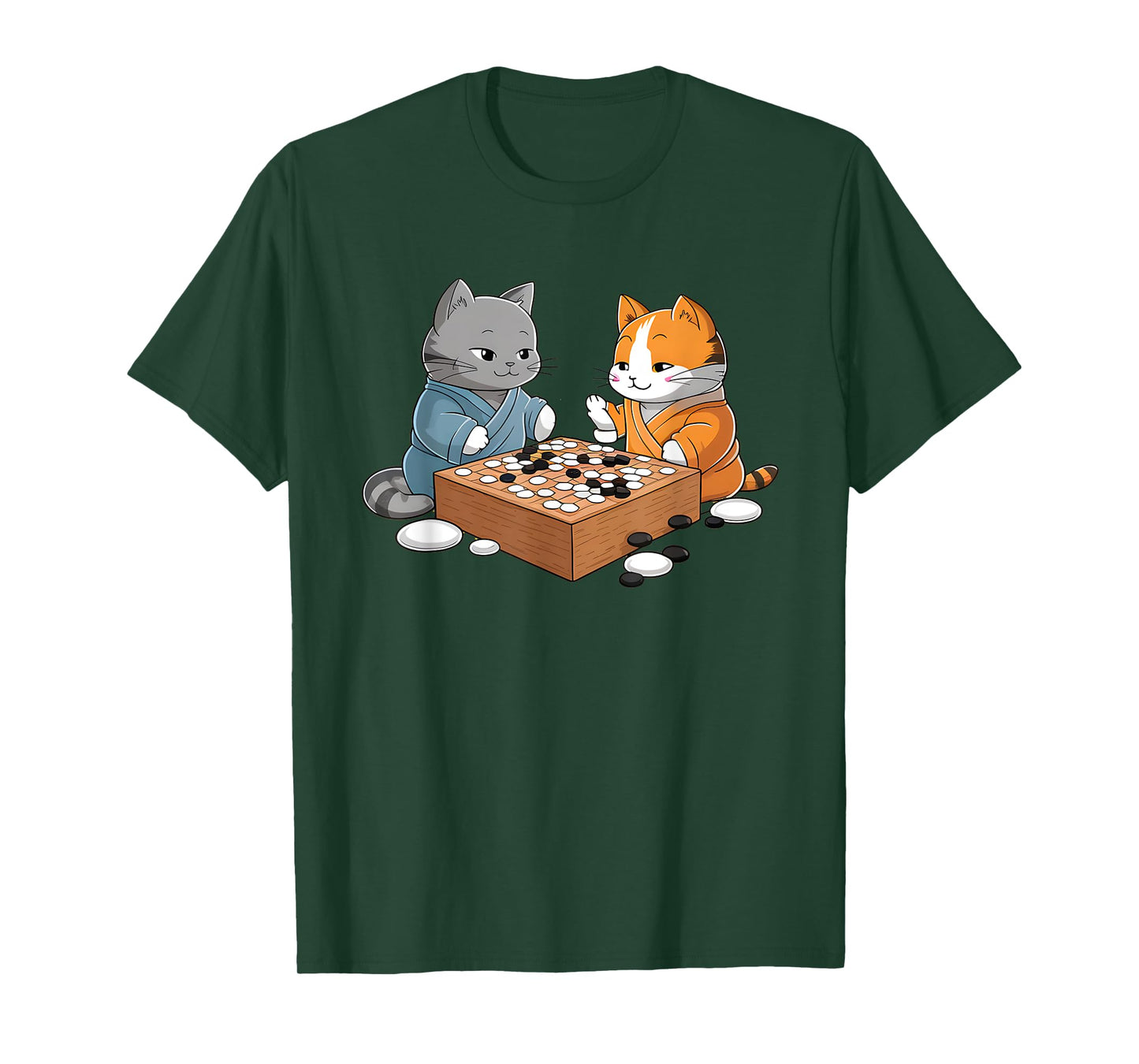Kawaii Cat Samurais Playing Go Board Game Baduk Funny Cat T-Shirt