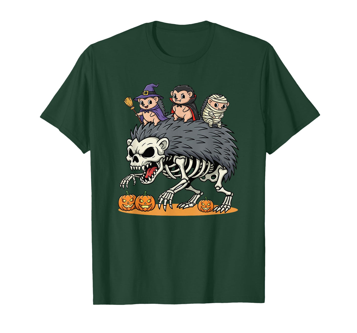 Hedgehog Skeleton Mummy Witch Halloween Kids Mens Womens T-Shirt