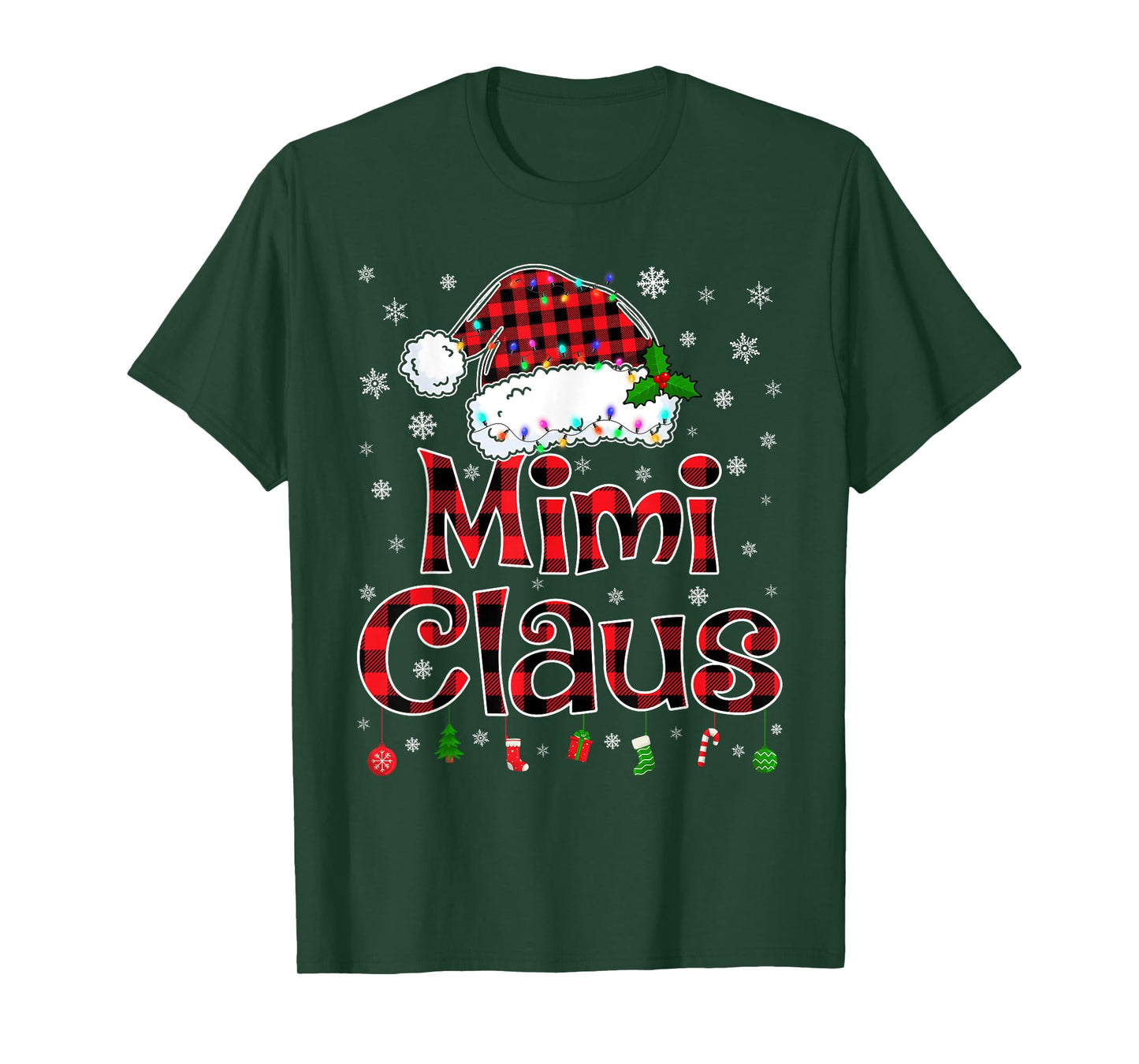 Mimi Claus Christmas Lights Xmas Pajama Matching Family T-Shirt