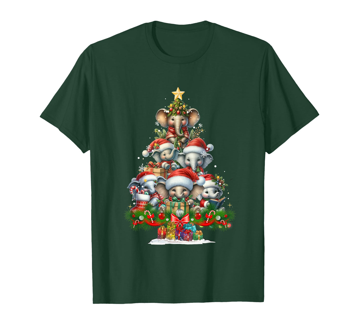 Cute Elephant Christmas Tree Funny Santa Hat Xmas Holiday T-Shirt