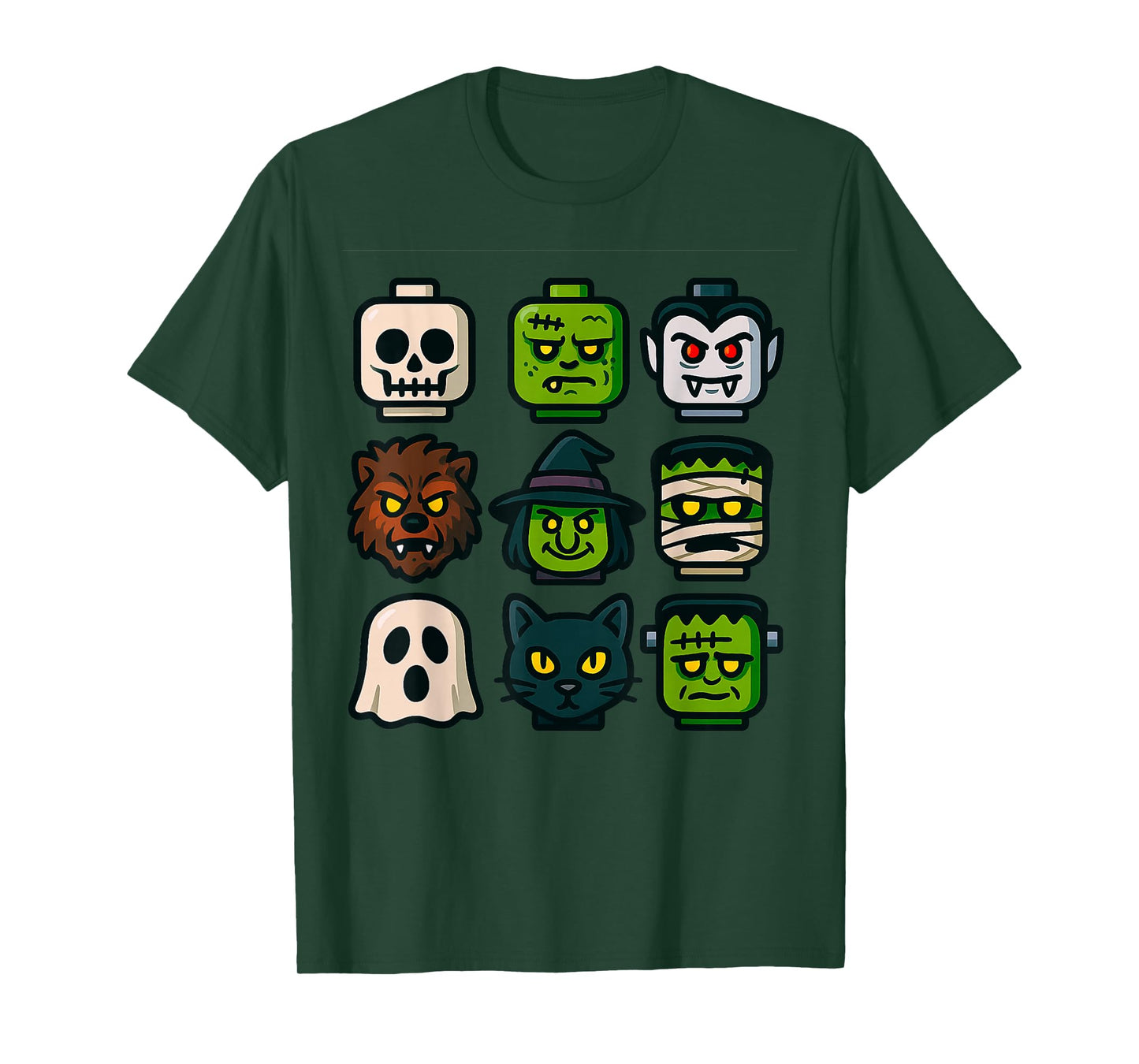 Monster Faces Pop Art Halloween Block Style Graphic T-Shirt