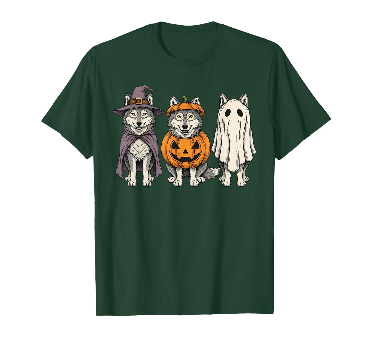 Spooky Ghost Wolf Lover Pumpkin Halloween T-Shirt