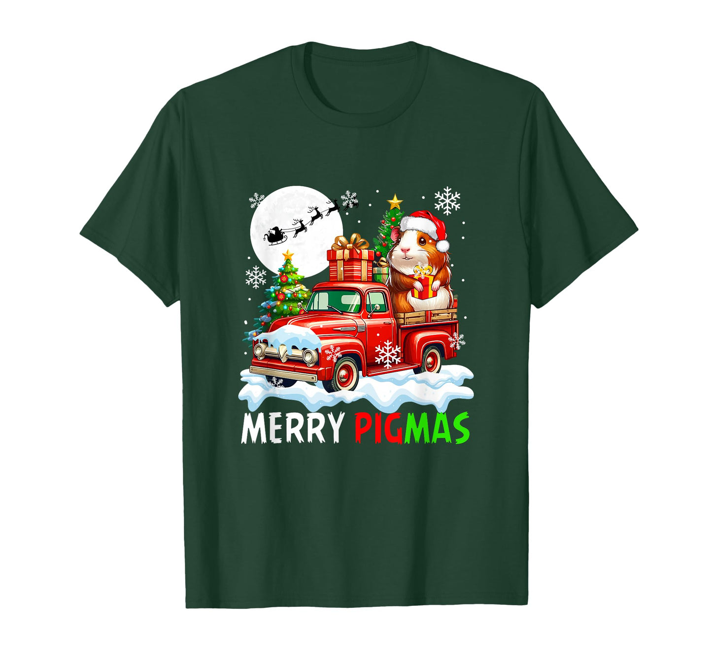 Merry Christmas Santa Guinea Pig On Pickup Truck Owner Kids T-Shirt