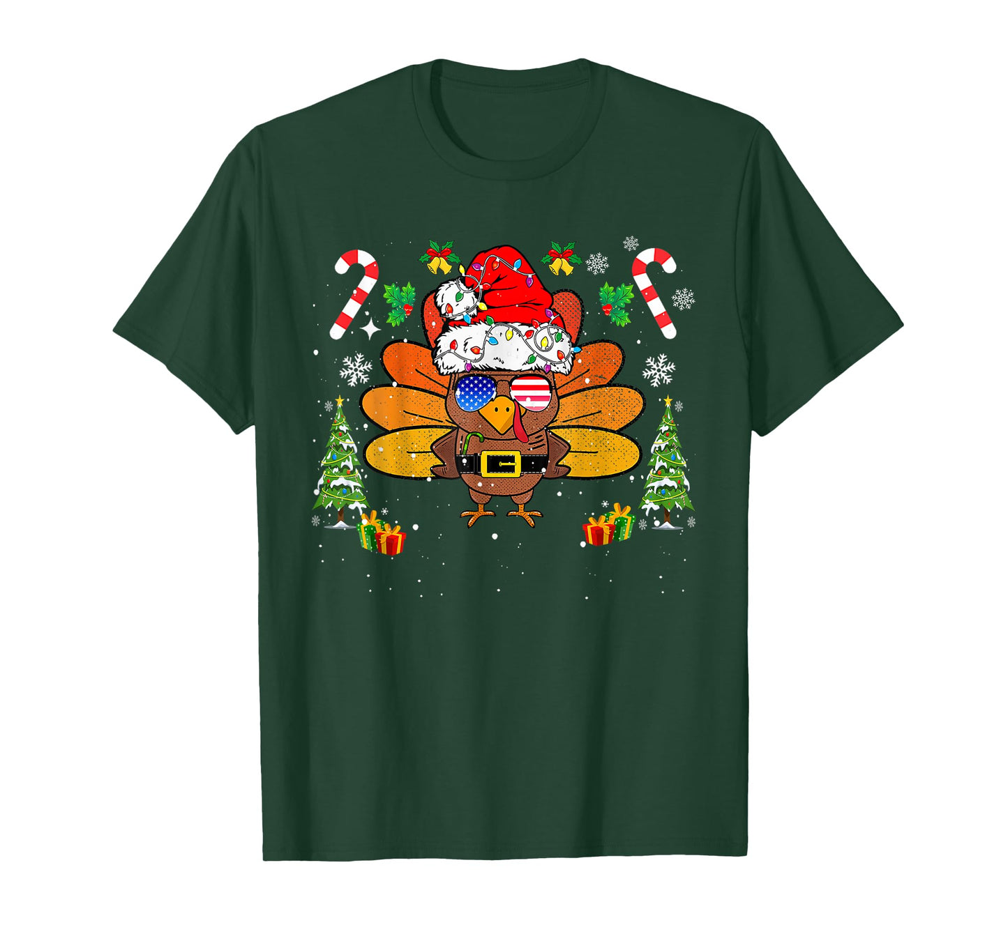 Merry Thanksmas Happy Thanksgiving Santa Turkey Xmas Family T-Shirt