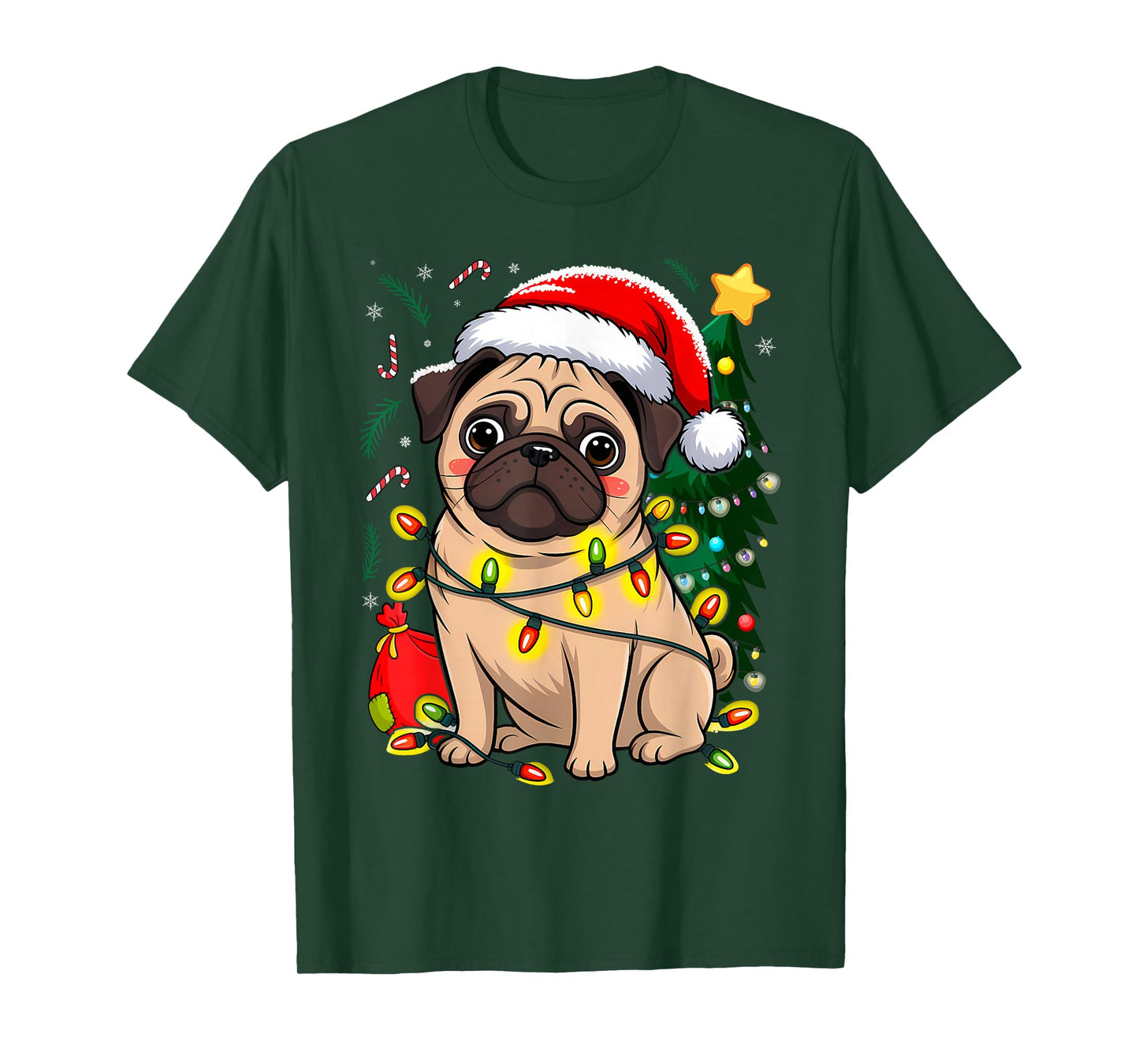 Christmas Dog Santa Clause Pug Puppy X-mas T-Shirt