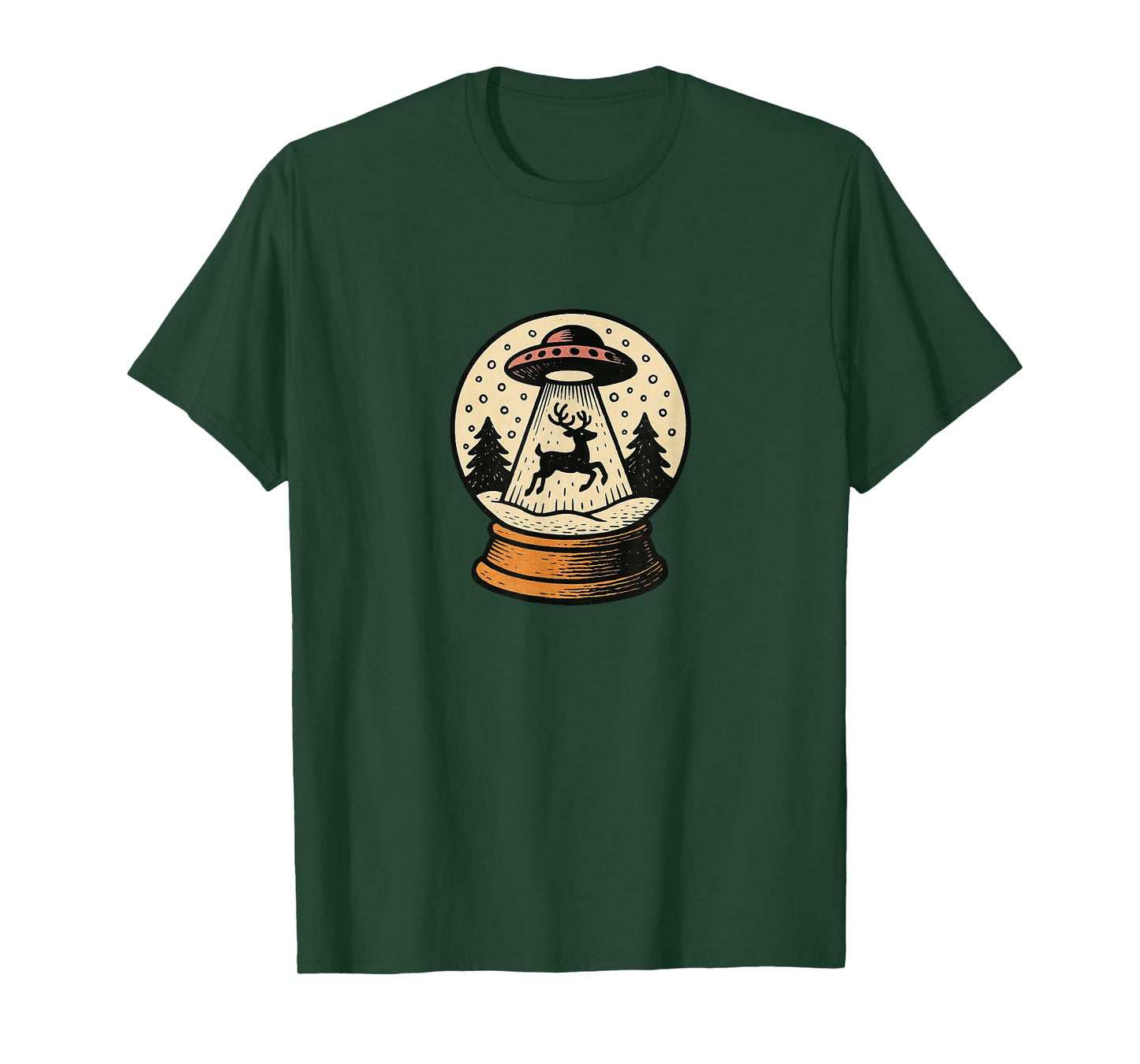 Snowglobe UFO Beaming Up Reindeer Funny Alien Christmas T-Shirt