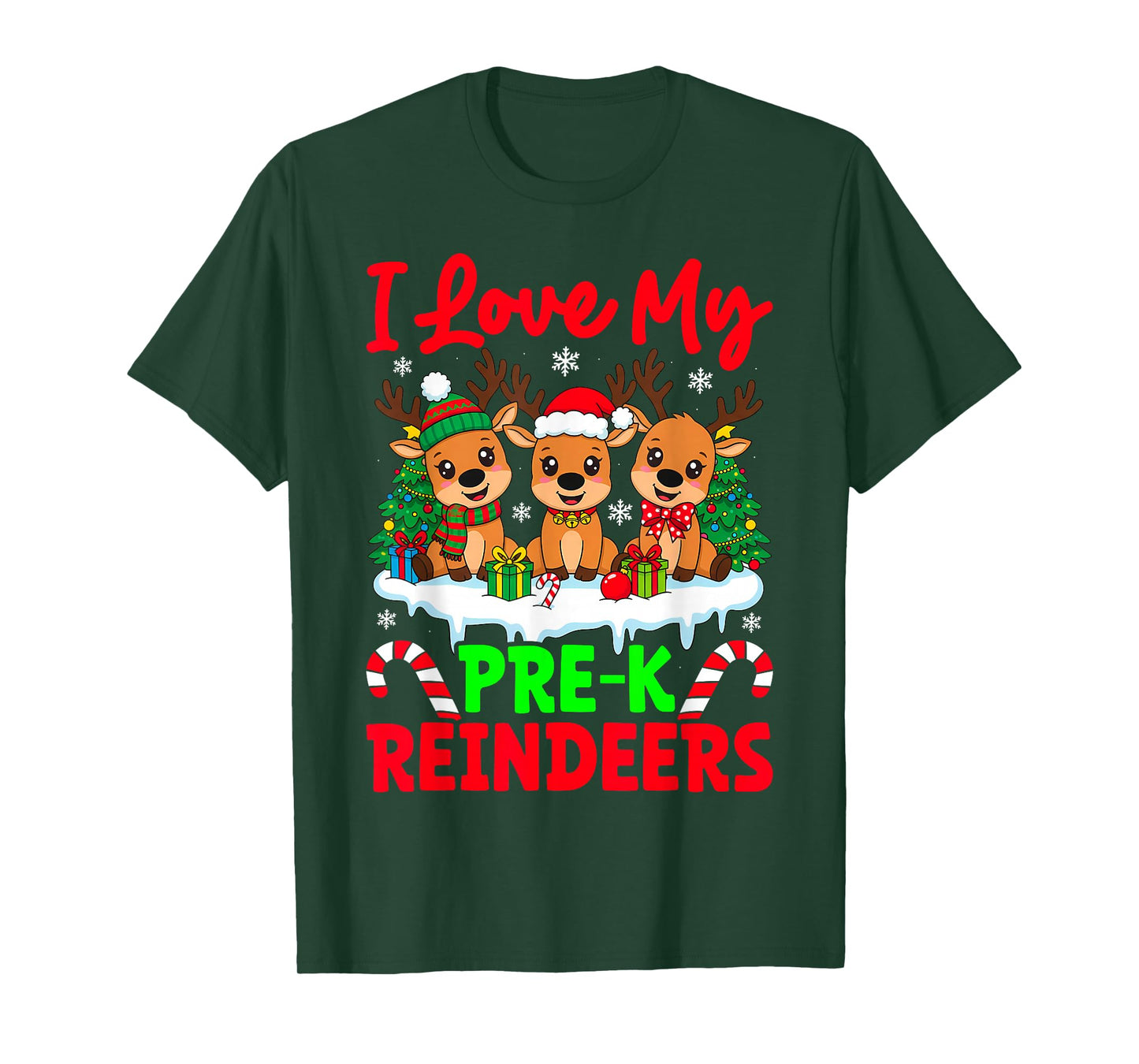 I Love My Pre-K Reindeers Three Reindeers Teacher Xmas T-Shirt