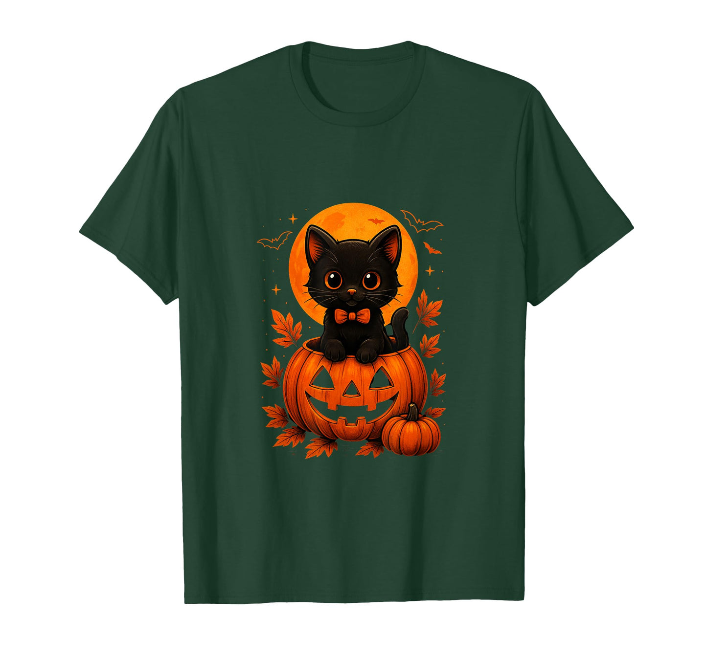 Retro Black Cat Halloween Pumpkin Costume for Women Men Kids T-Shirt