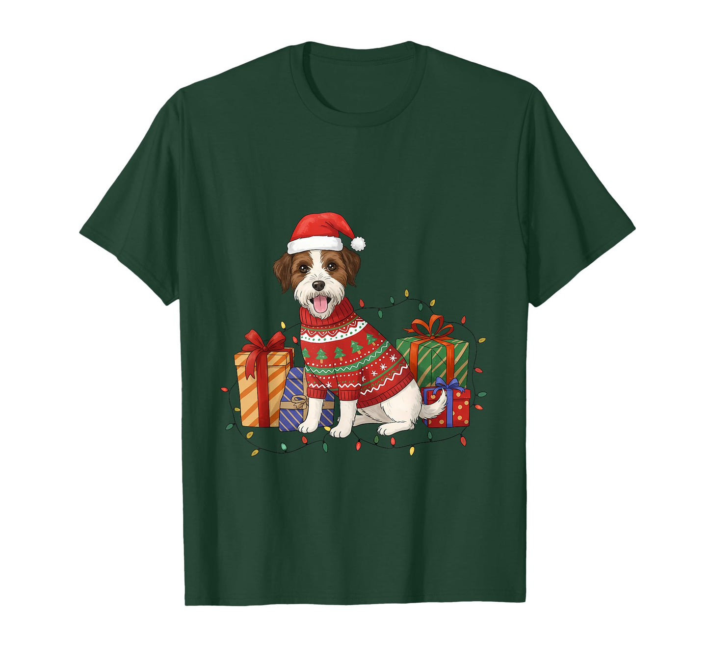Joyful Holiday Dog with Presents and Christmas Lights T-Shirt