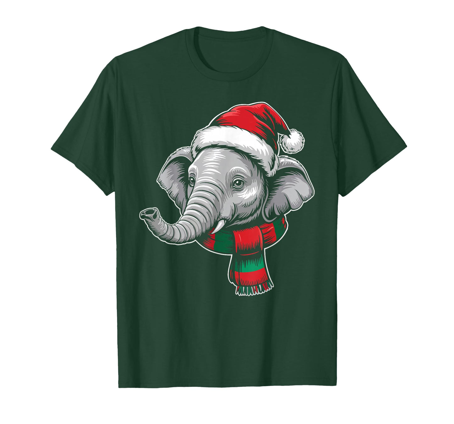 Elephant Xmas Santa Hat Scarf Christmas Costume T-Shirt