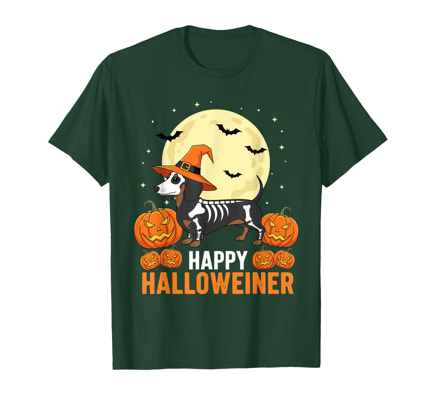 Happy Halloweiner Funny Halloween Dachshund Witch Skeleton T-Shirt