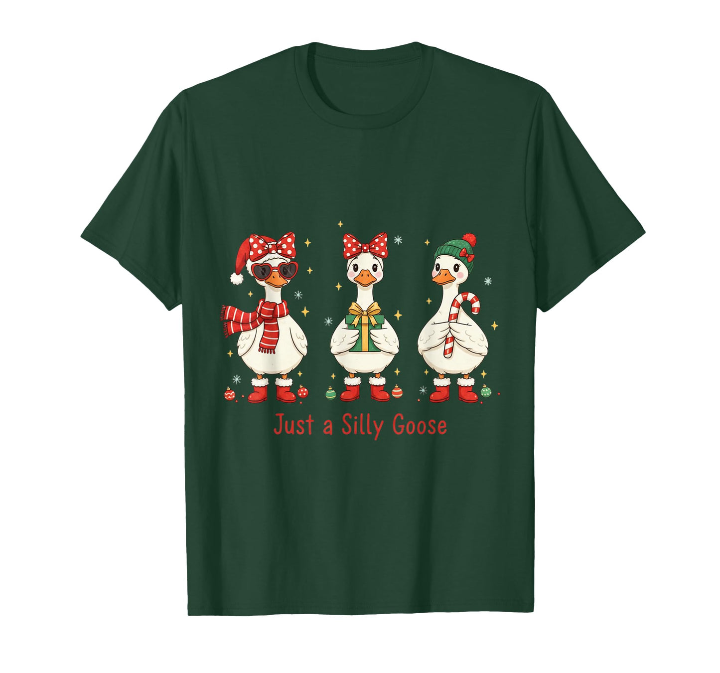 Just A Jolly Goose Santa Cute Bow Christmas Men Women Kid T-Shirt