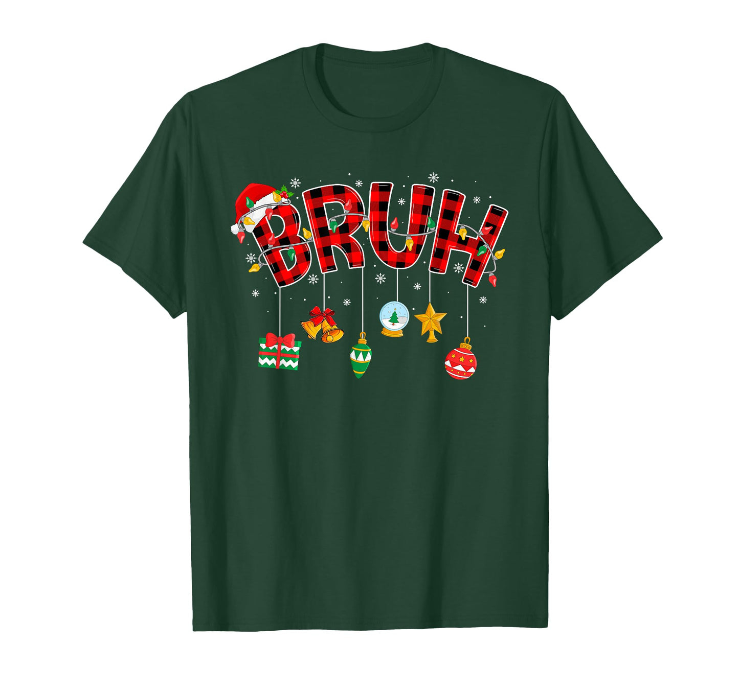 Bruh Christmas Lights Buffalo Plaid Teens Boys Xmas Pajamas T-Shirt