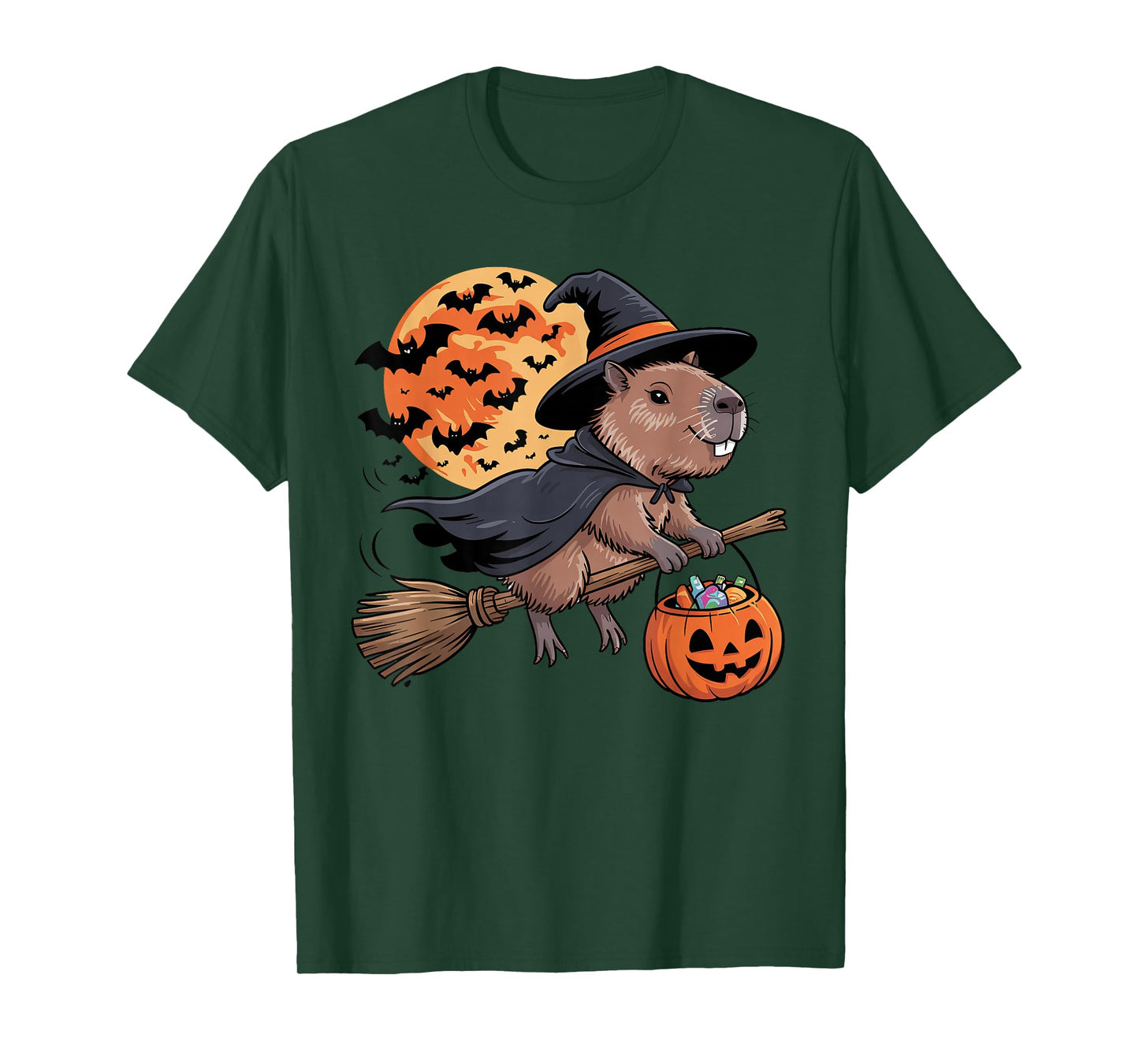 Trick or Treat Capybara Witch Halloween Pumpkin Candy Bucket T-Shirt