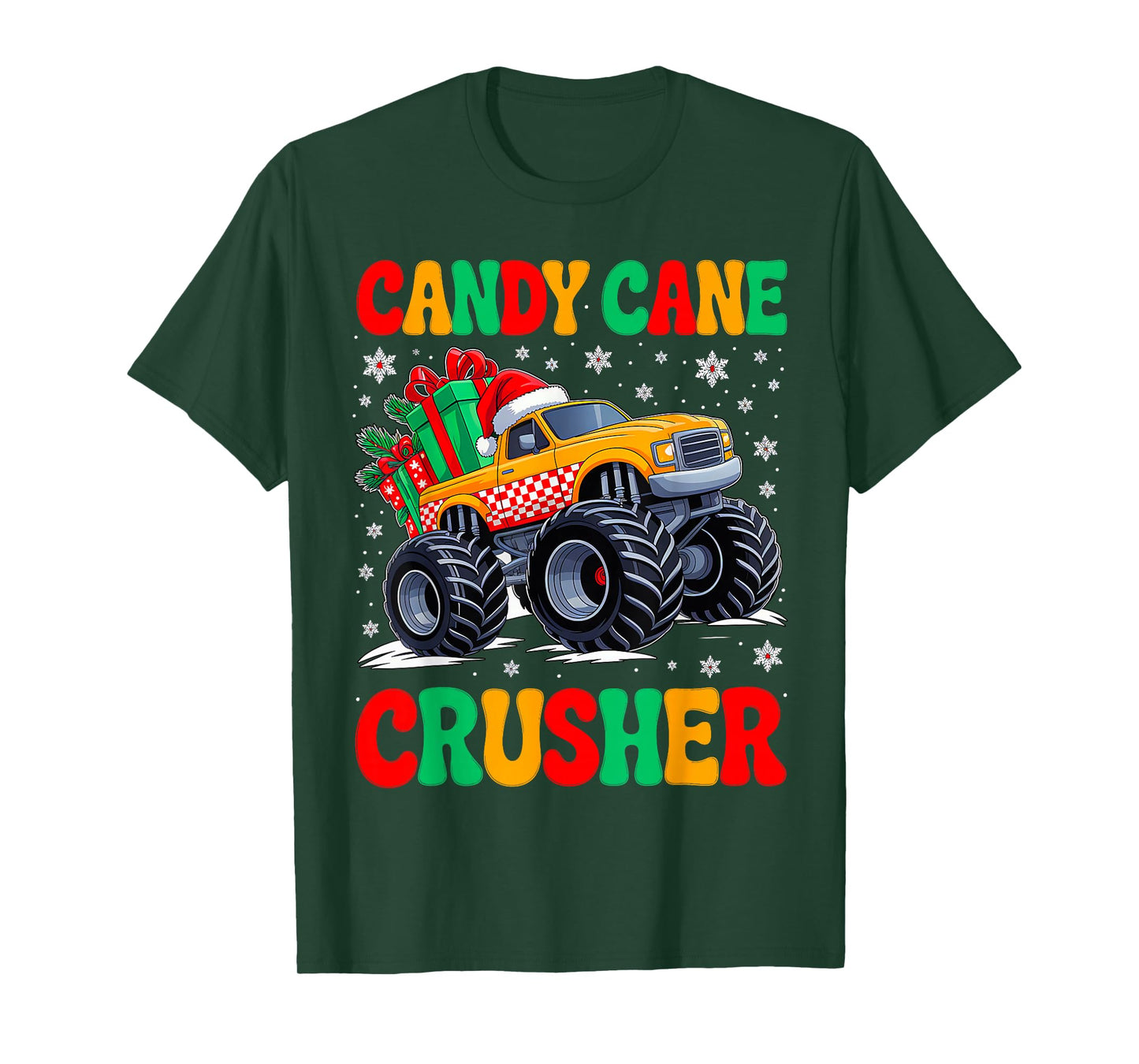 Groovy Christmas Candy Cane Crusher Xmas Monster Truck Boys T-Shirt