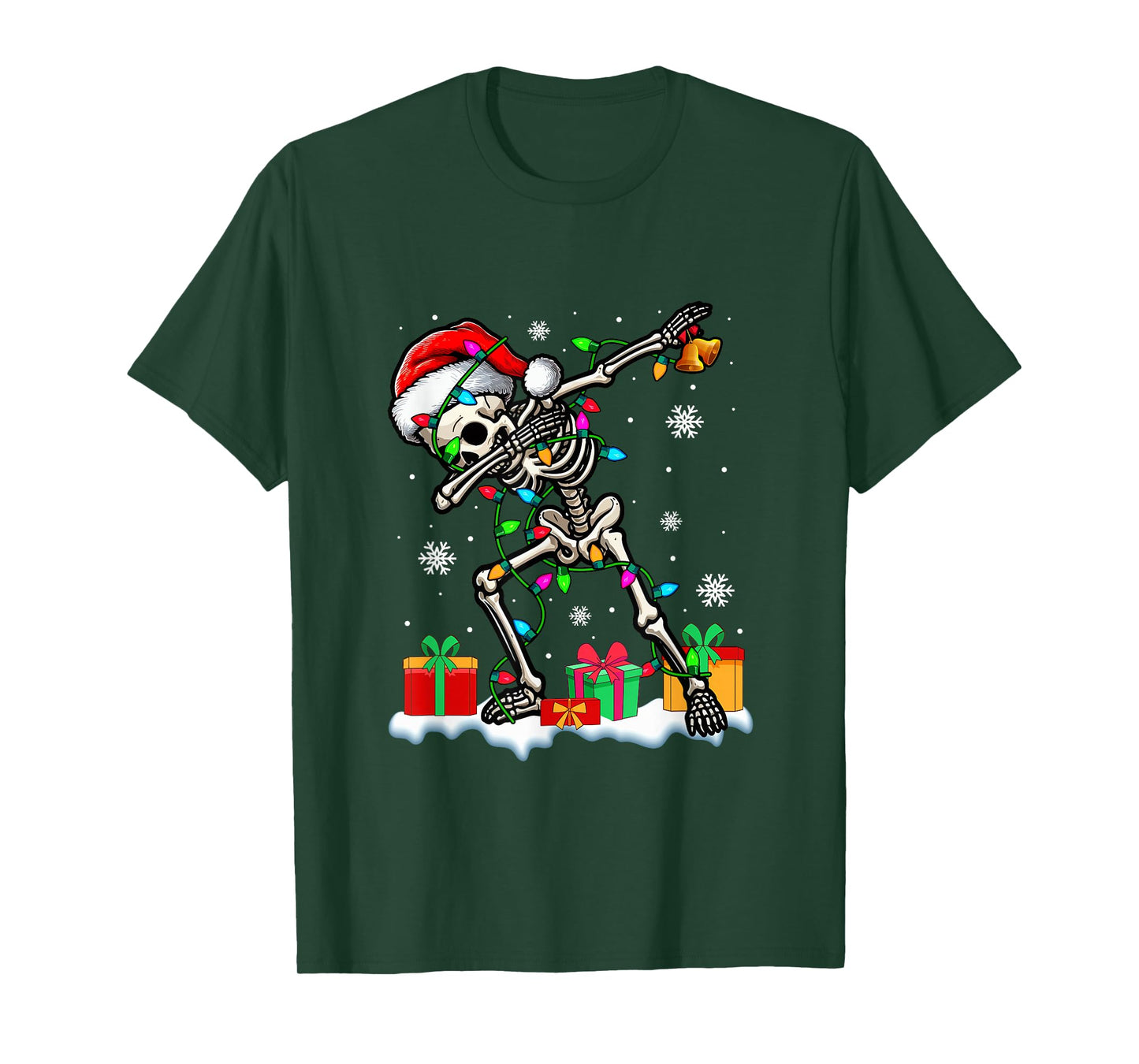 Santa Skeleton Dabbing Christmas Colorful Lights Family Kids T-Shirt