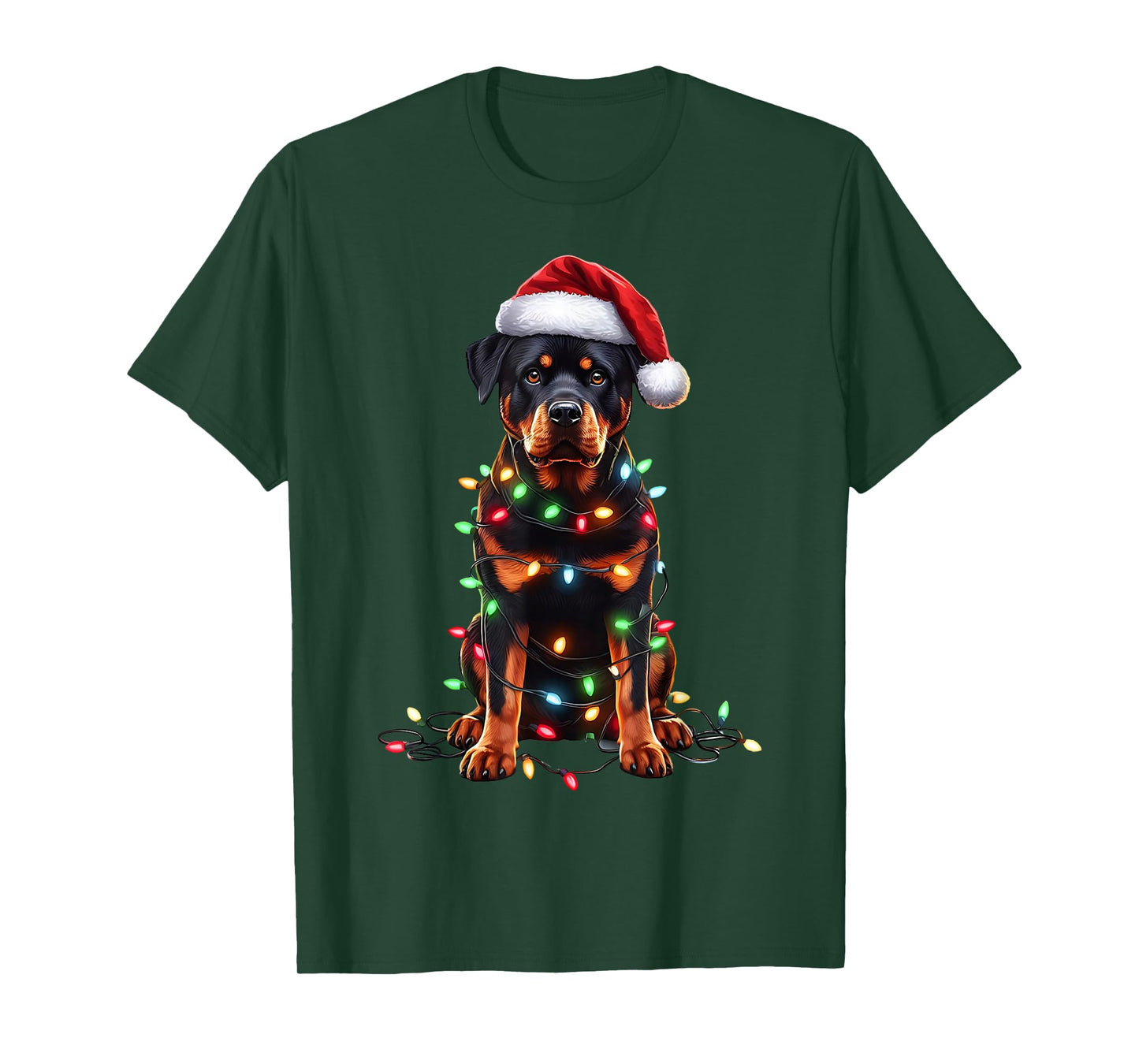 Rottweiler Dog Christmas Lights Santa Hat Dog Lover T-Shirt