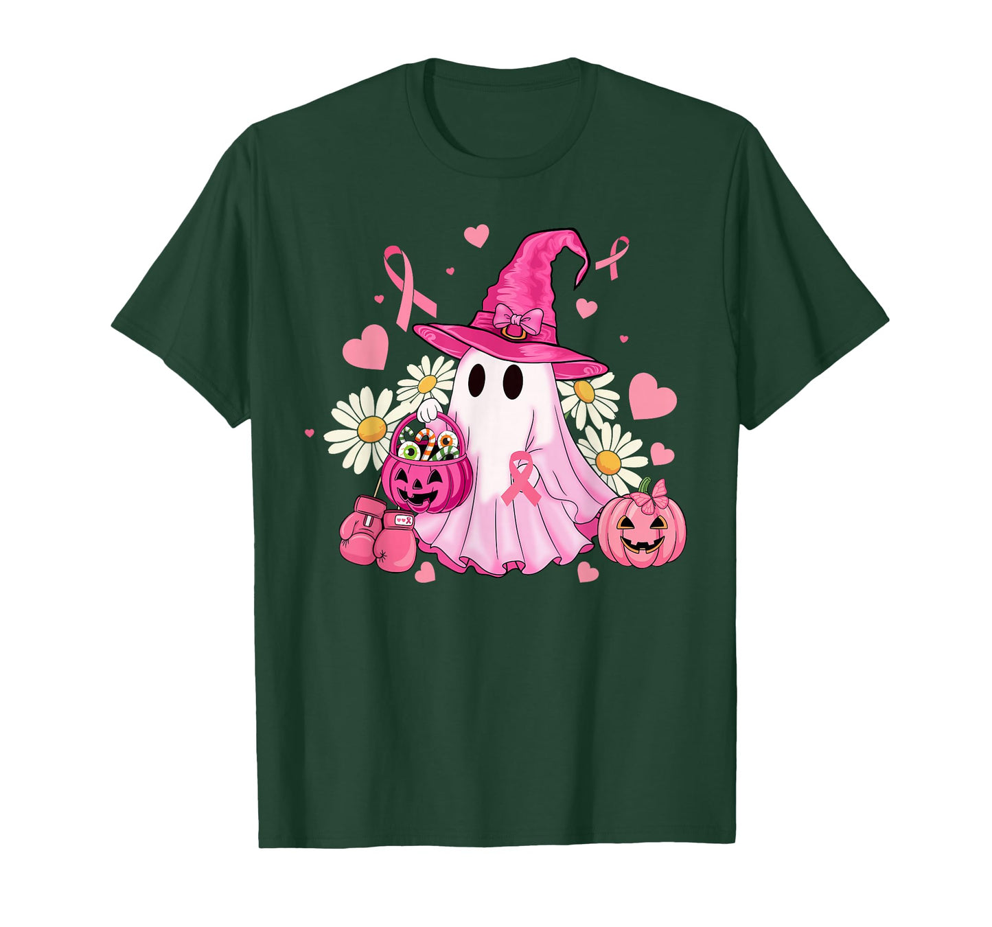 Pink Witch Ghost Halloween Breast Cancer Awareness Spooky T-Shirt
