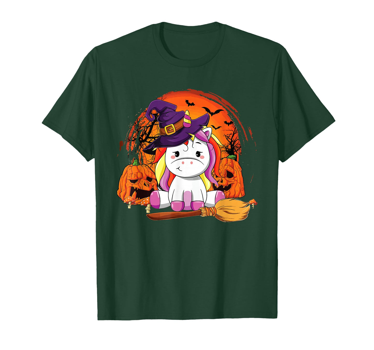 Halloween Unicorn Witch Broom Pumpkin T-Shirt