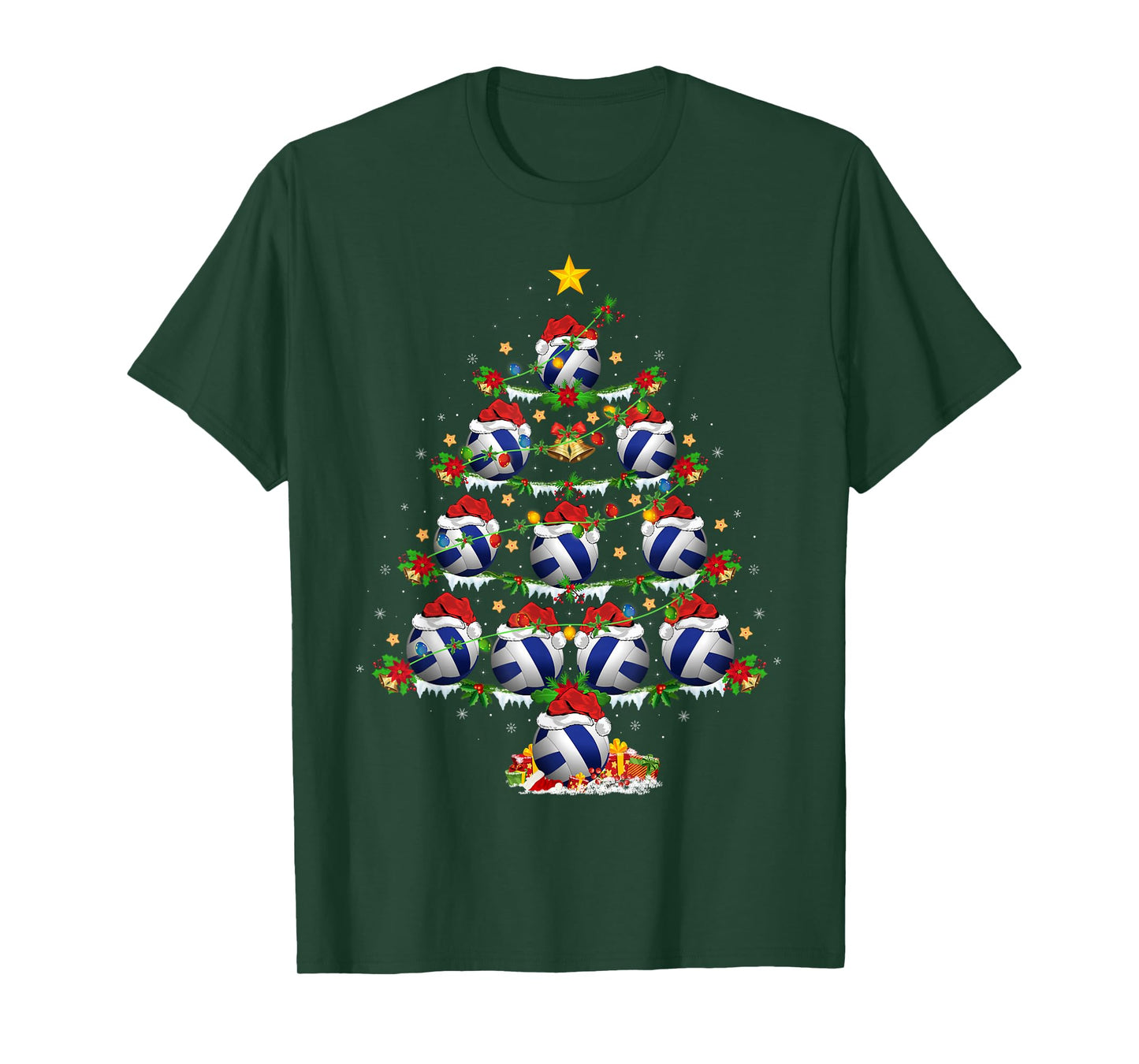 Volleyball Christmas Tree Lights Sports Player Xmas T-Shirt