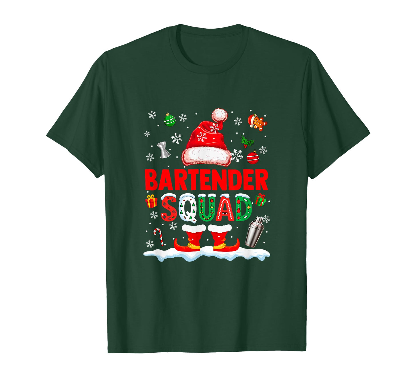 Bartender Squad Men Job Christmas Santa Costume Bow Tie T-Shirt