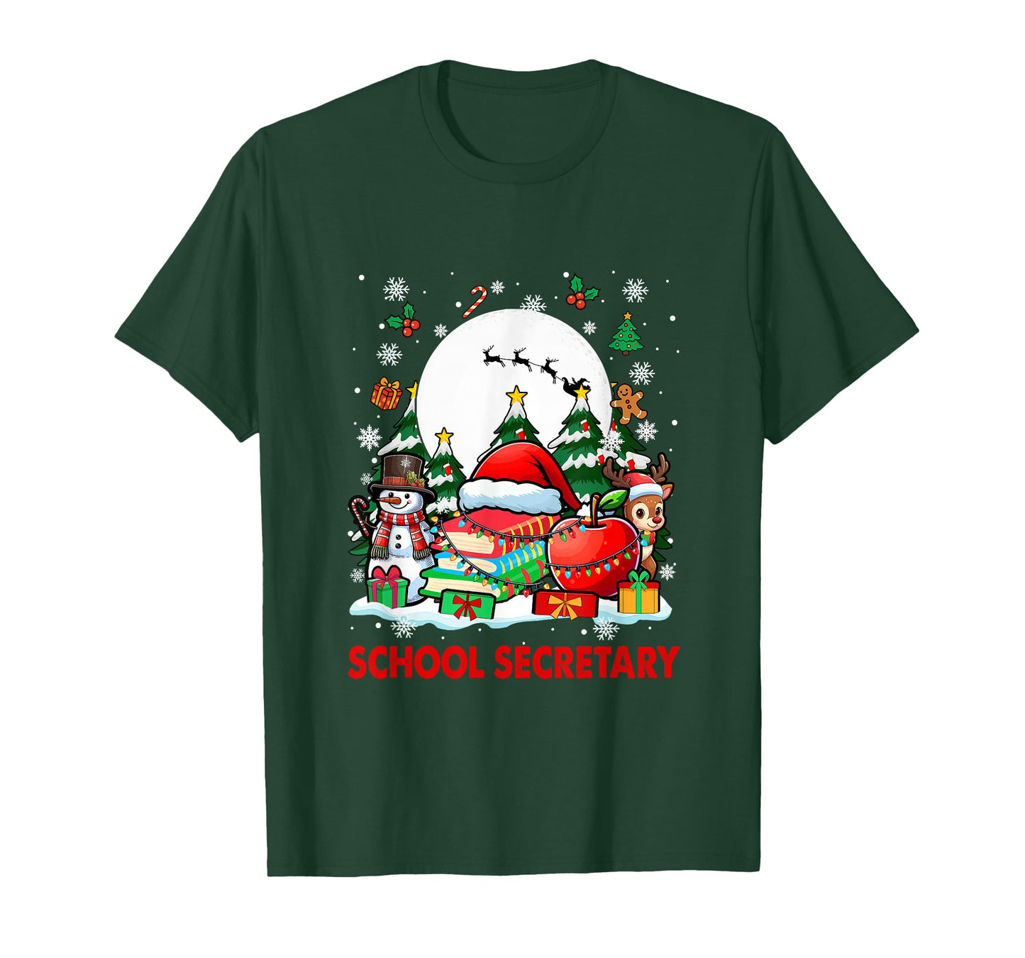 School Secretary Job Tools Santa Snowmen Reindeer Christmas T-Shirt