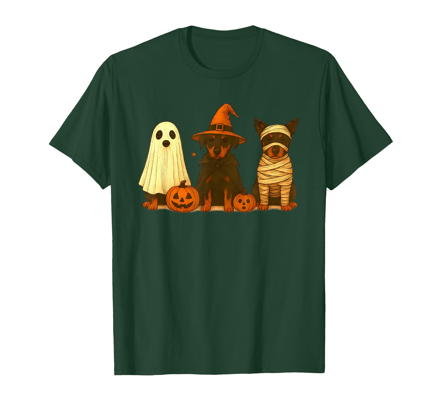 Retro Doberman Pinscher Witch Scary Halloween Pumpkin T-Shirt