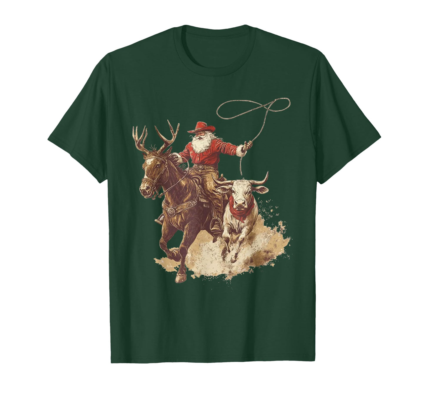 Santa Riding Horse Western Cowboy Christmas Horse Cow T-Shirt