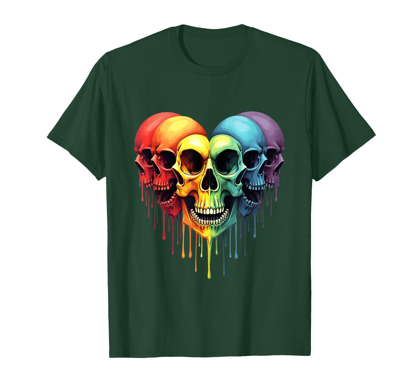 LGBT Halloween Horror Skeleton Skull Rainbow Heart Support T-Shirt